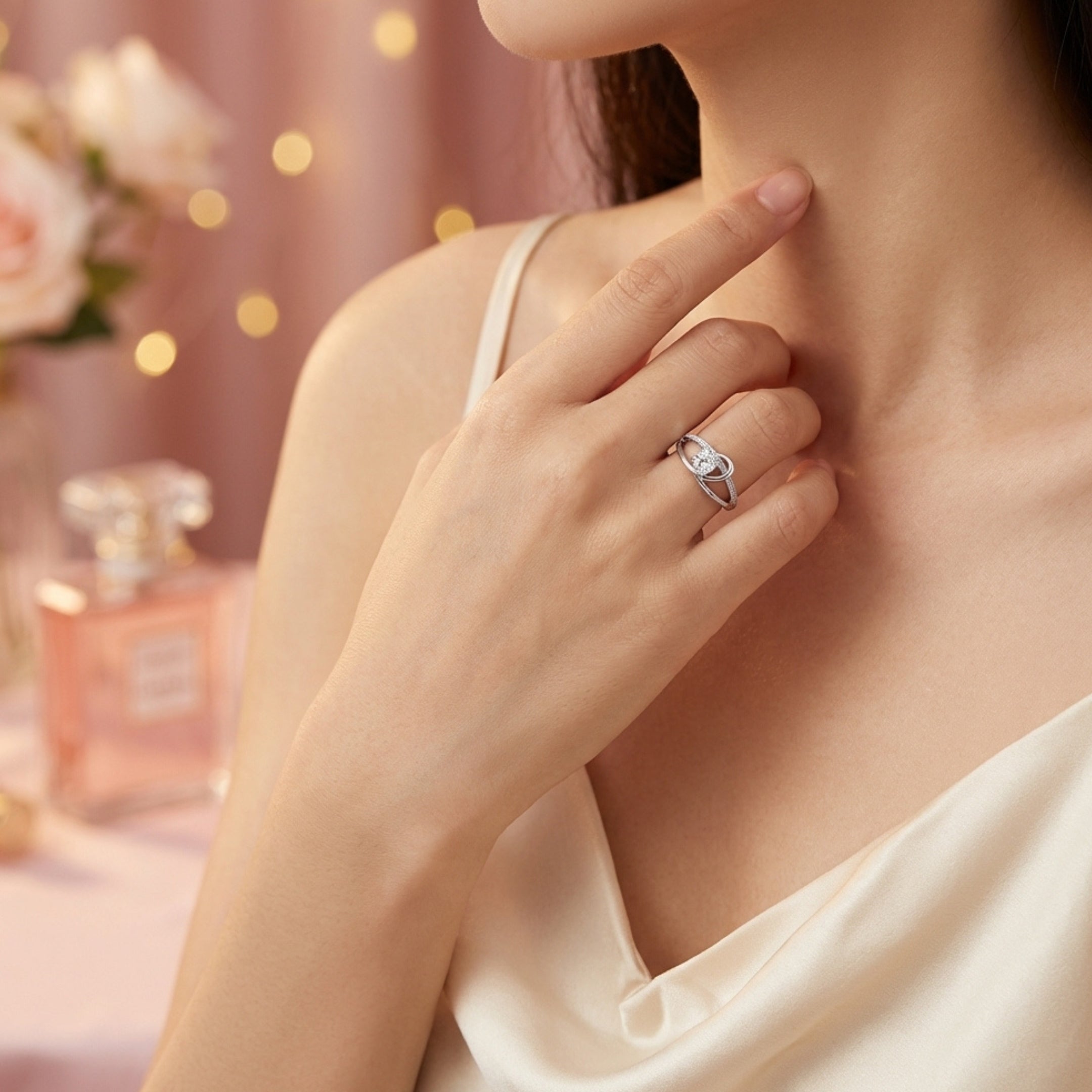 Intertwined Solitaire Silver Ring