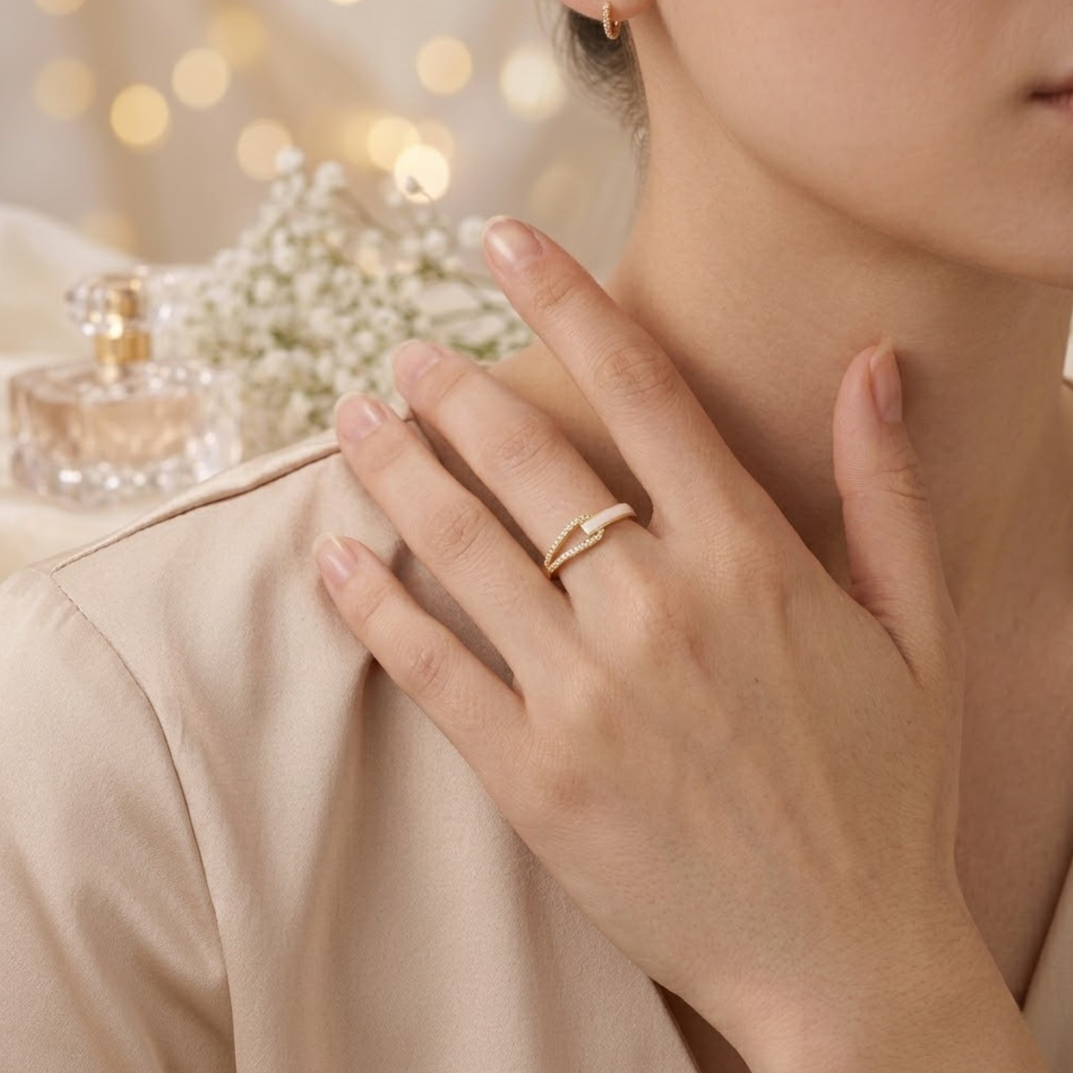 Silver Interlocked Enamel Ring