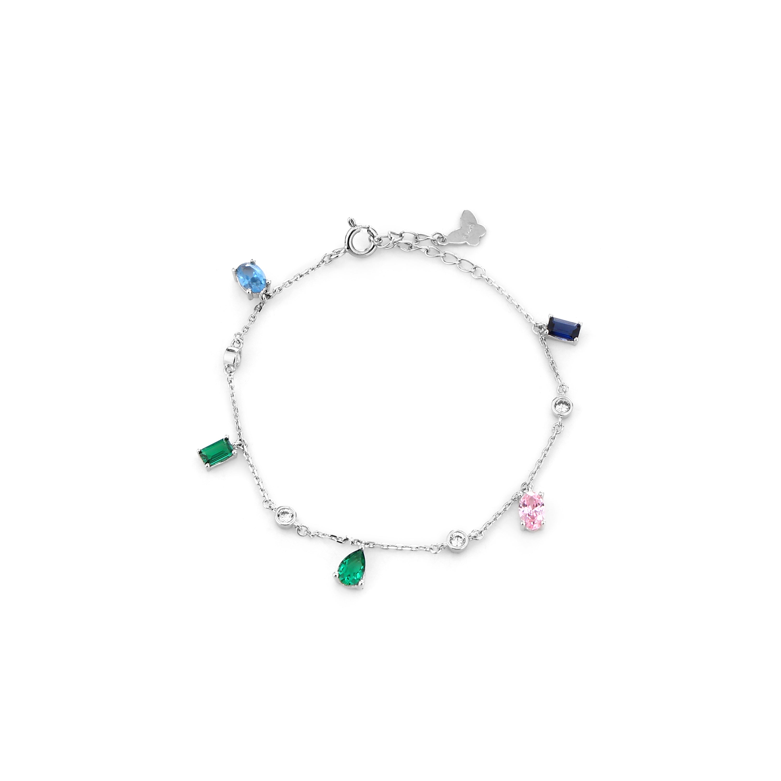 Multicolor Gemstone Charm Silver Bracelet