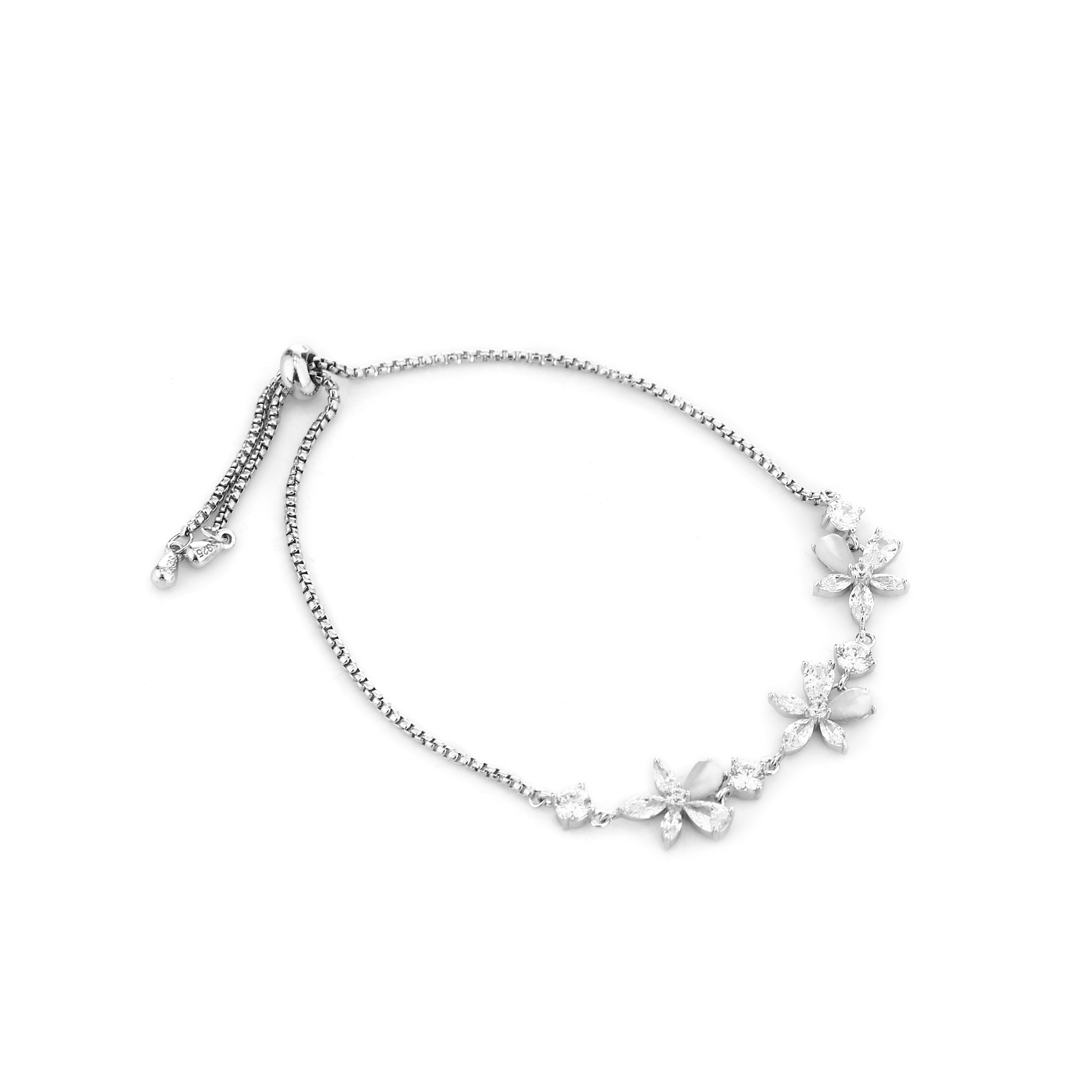 Floral Bloom Adjustable Silver Bracelet