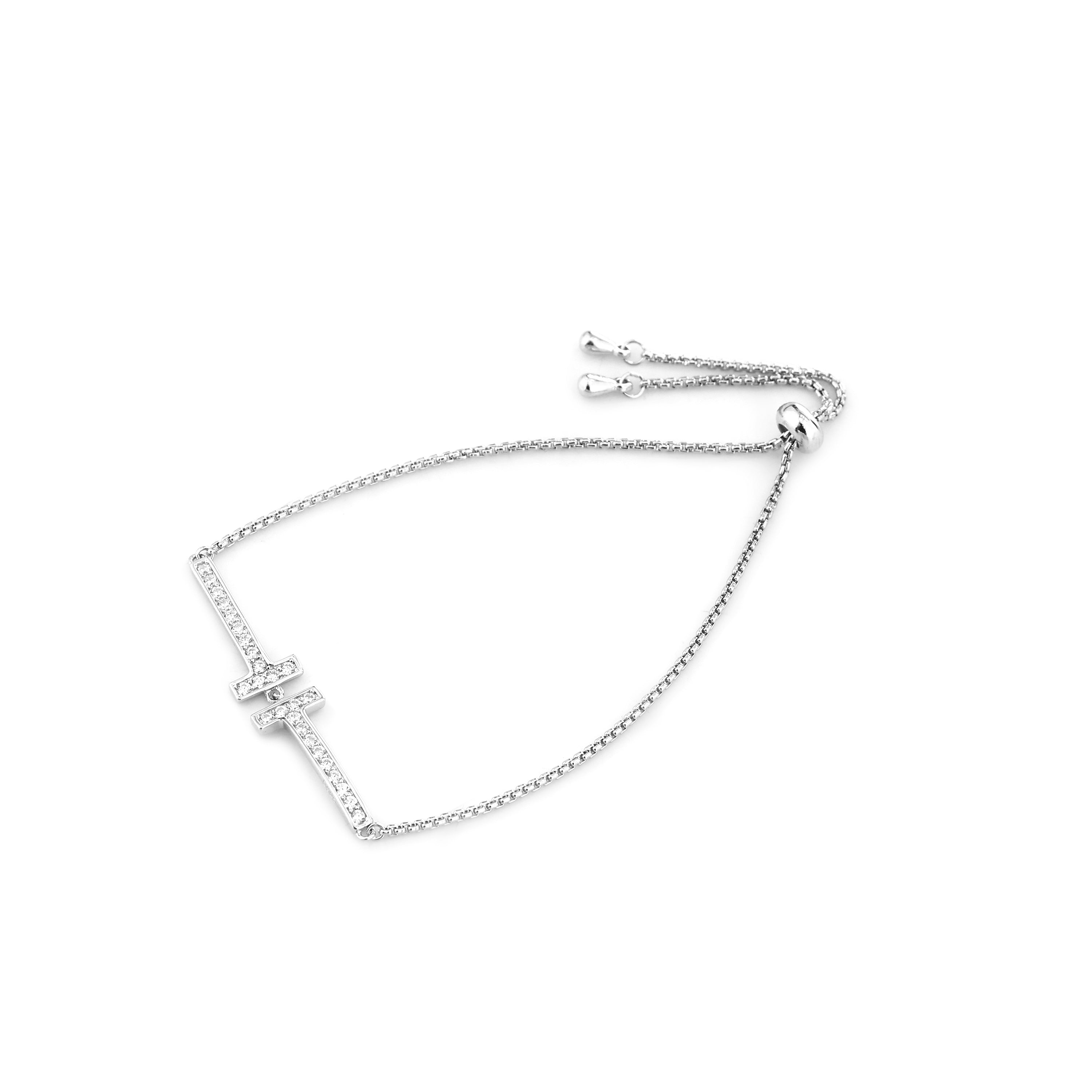 Double 'T' Bar Adjustable Silver Bracelet