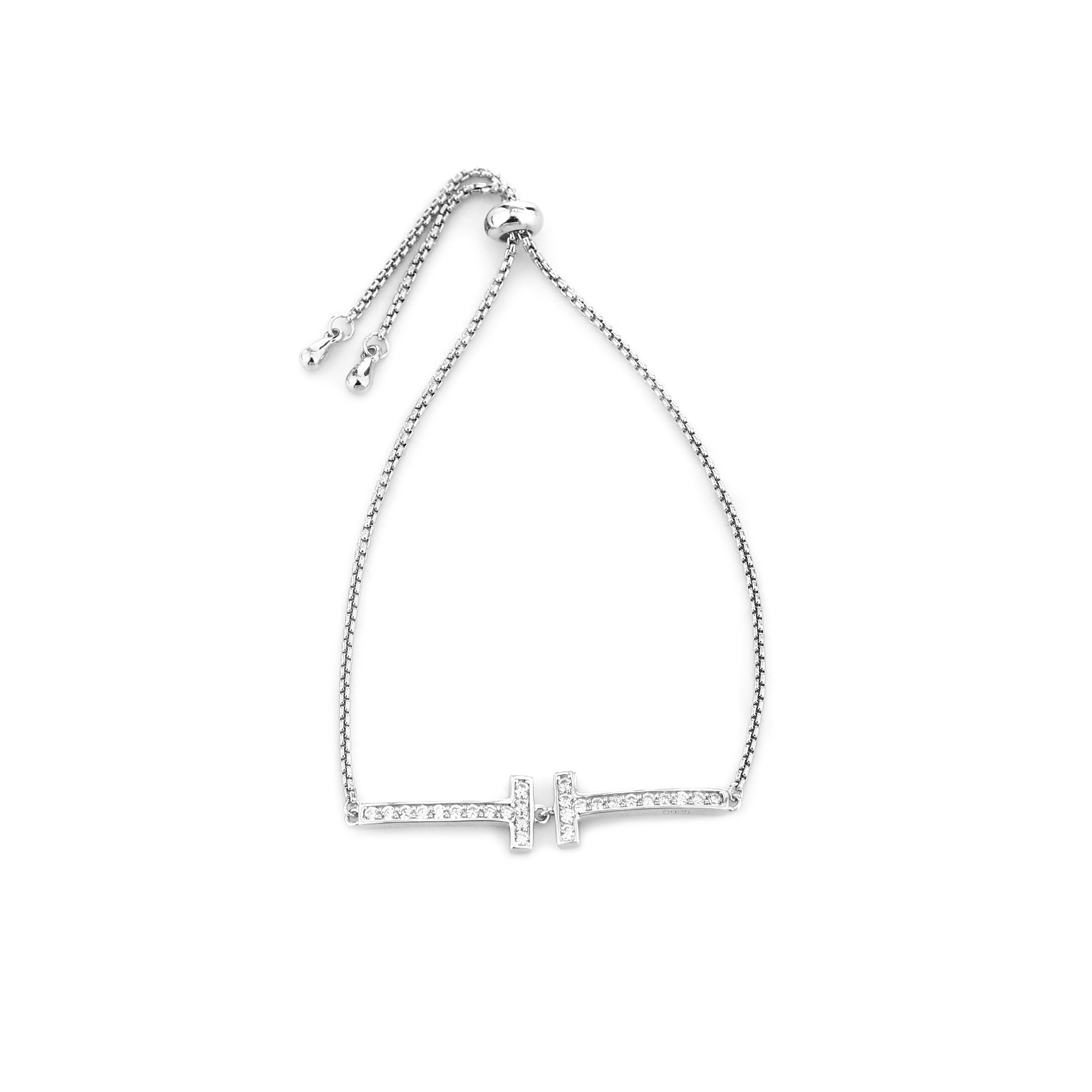 Double 'T' Bar Adjustable Silver Bracelet