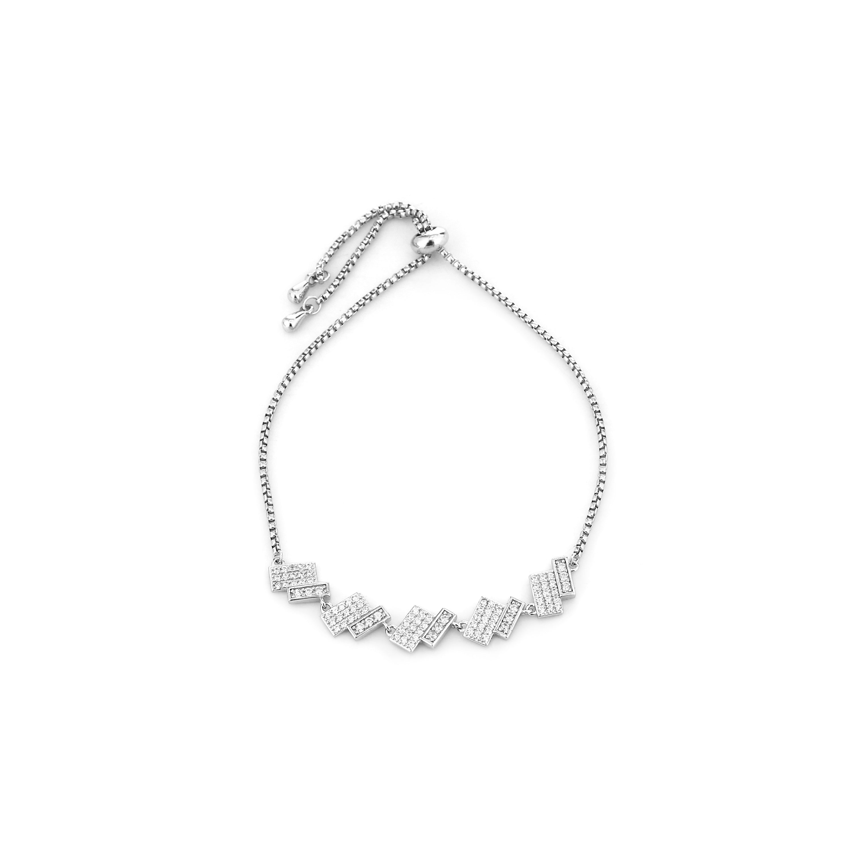 Geometric Layered Bar Adjustable Silver Bracelet
