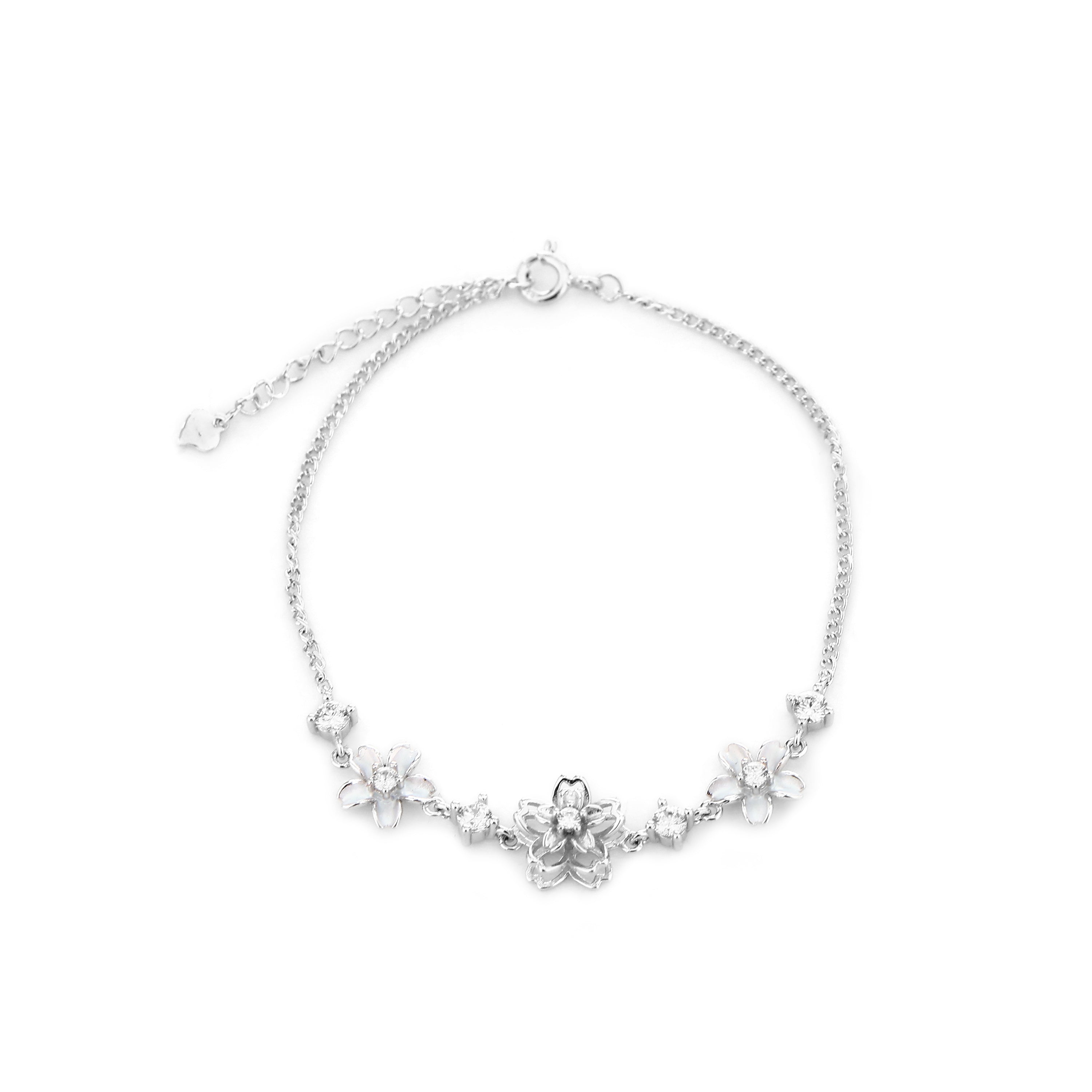 Blossom & Enamel Silver Link Bracelet