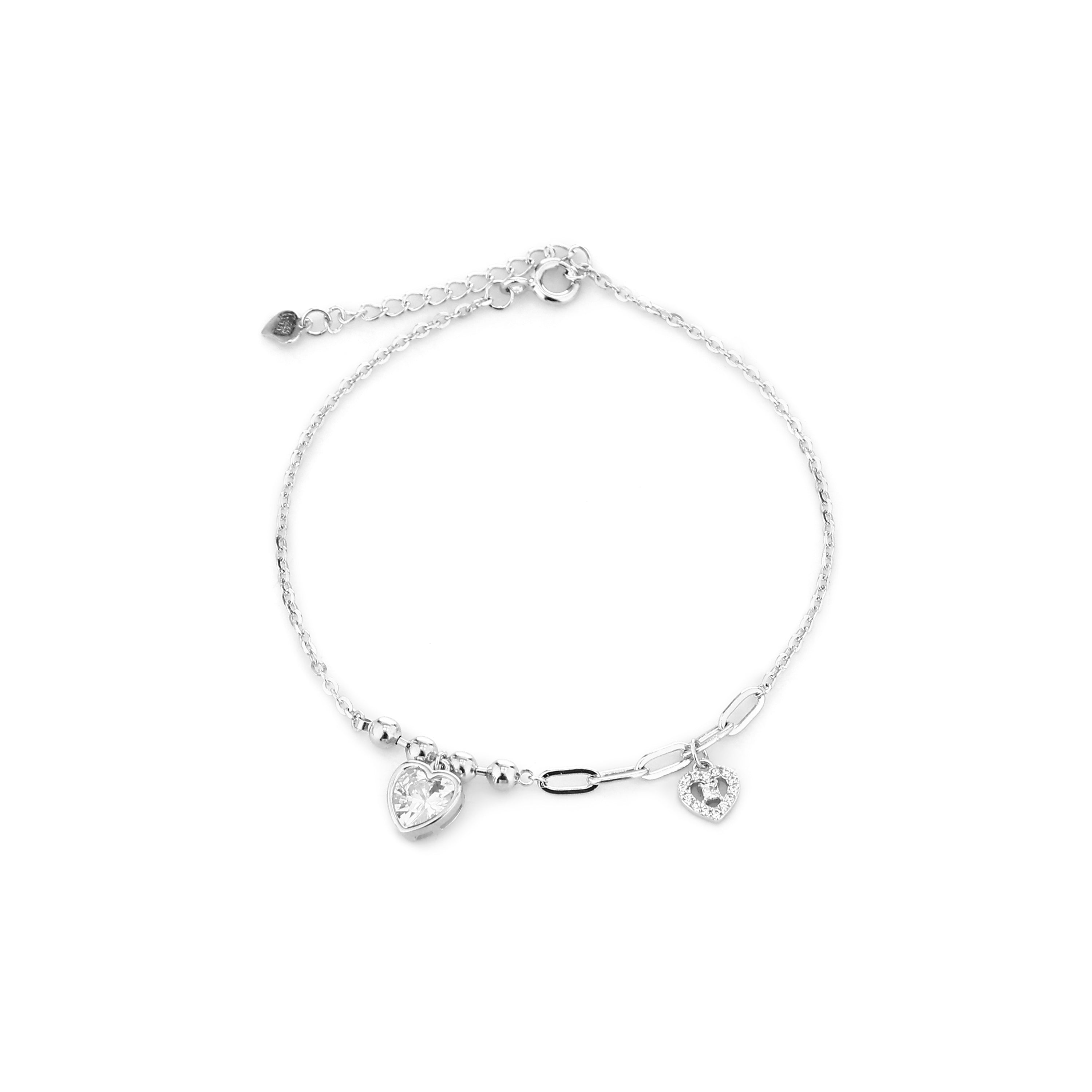 Dual Heart Charm Silver Charm Bracelet