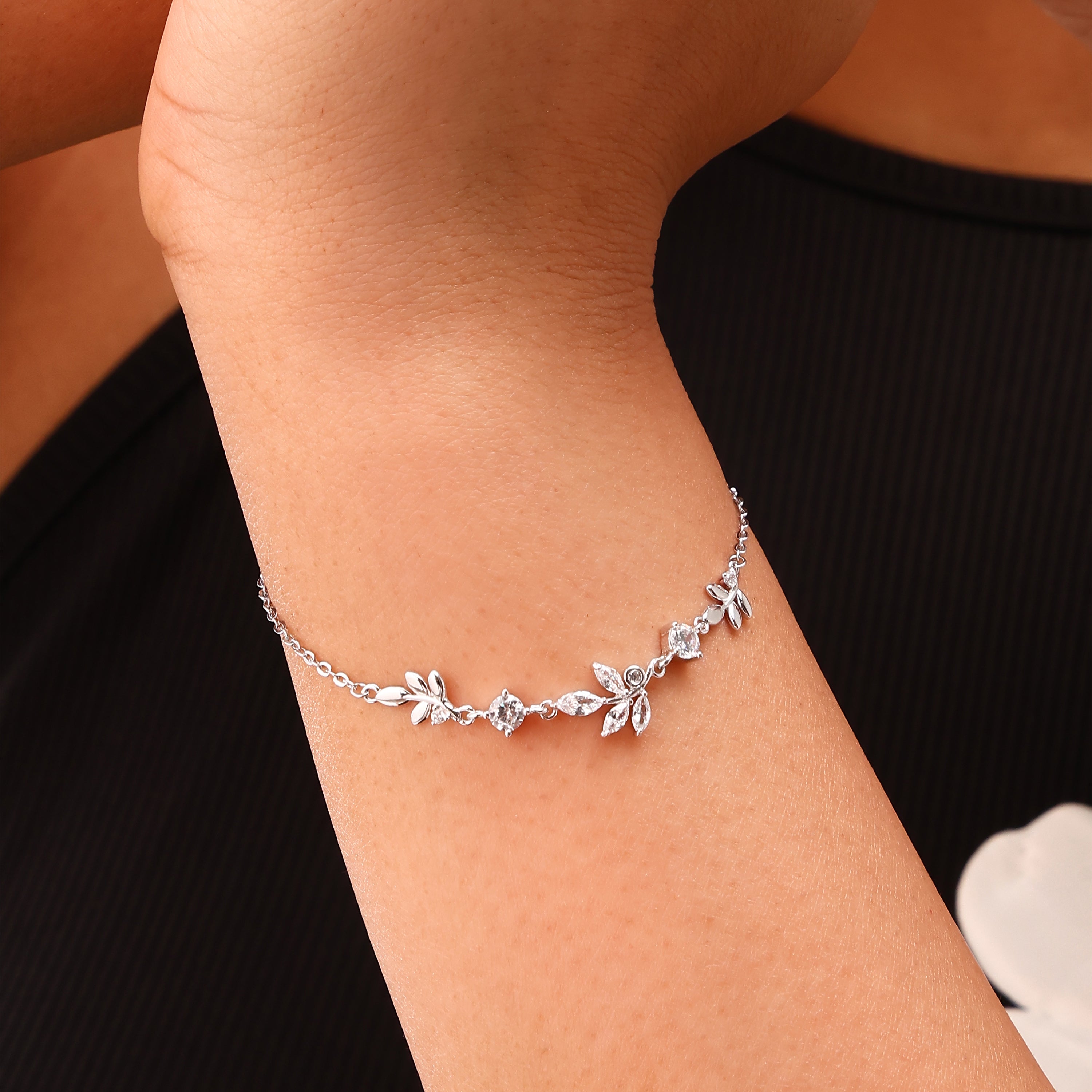 Shimmering Leaf Vine Silver Bracelet