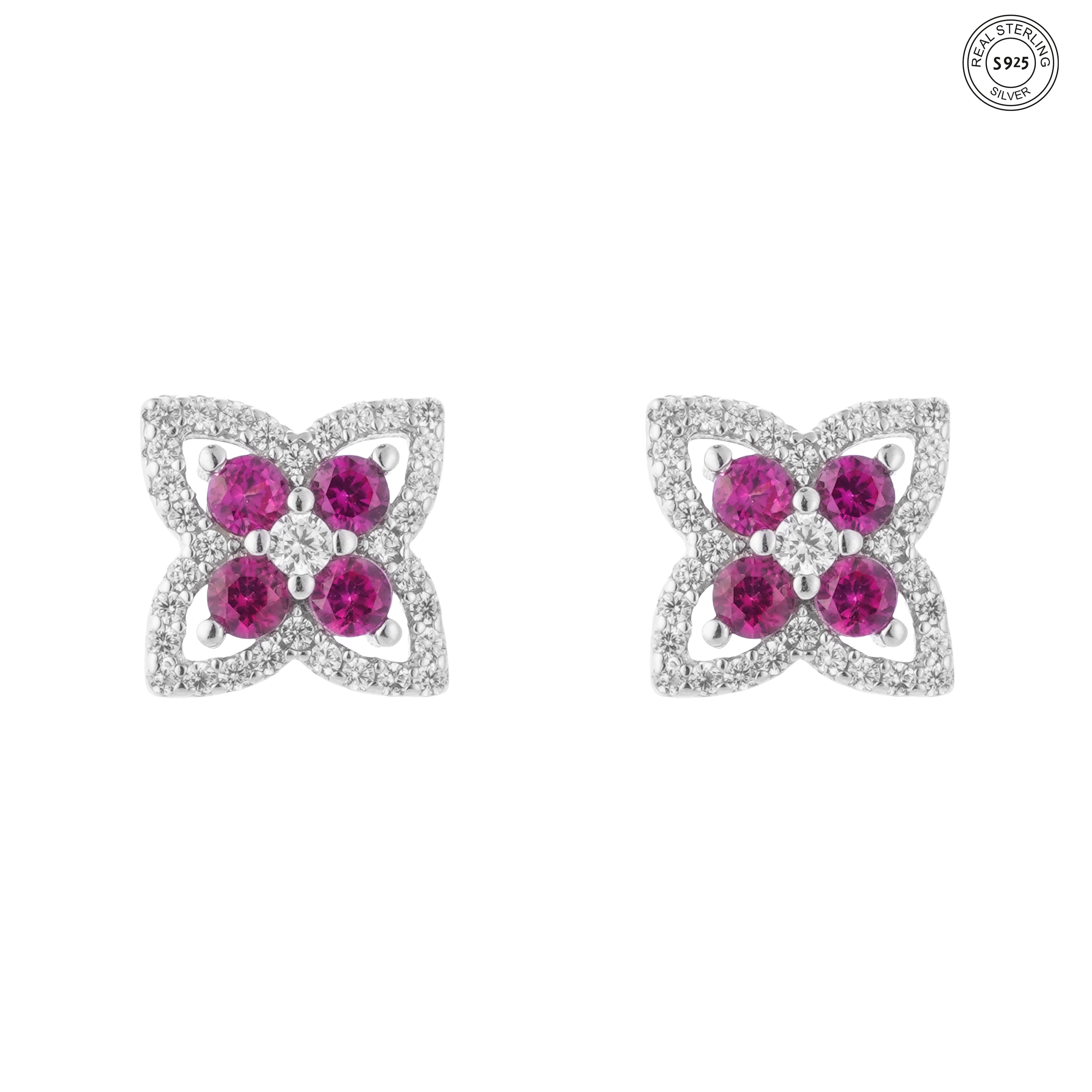 Silver Ruby Bloom Set