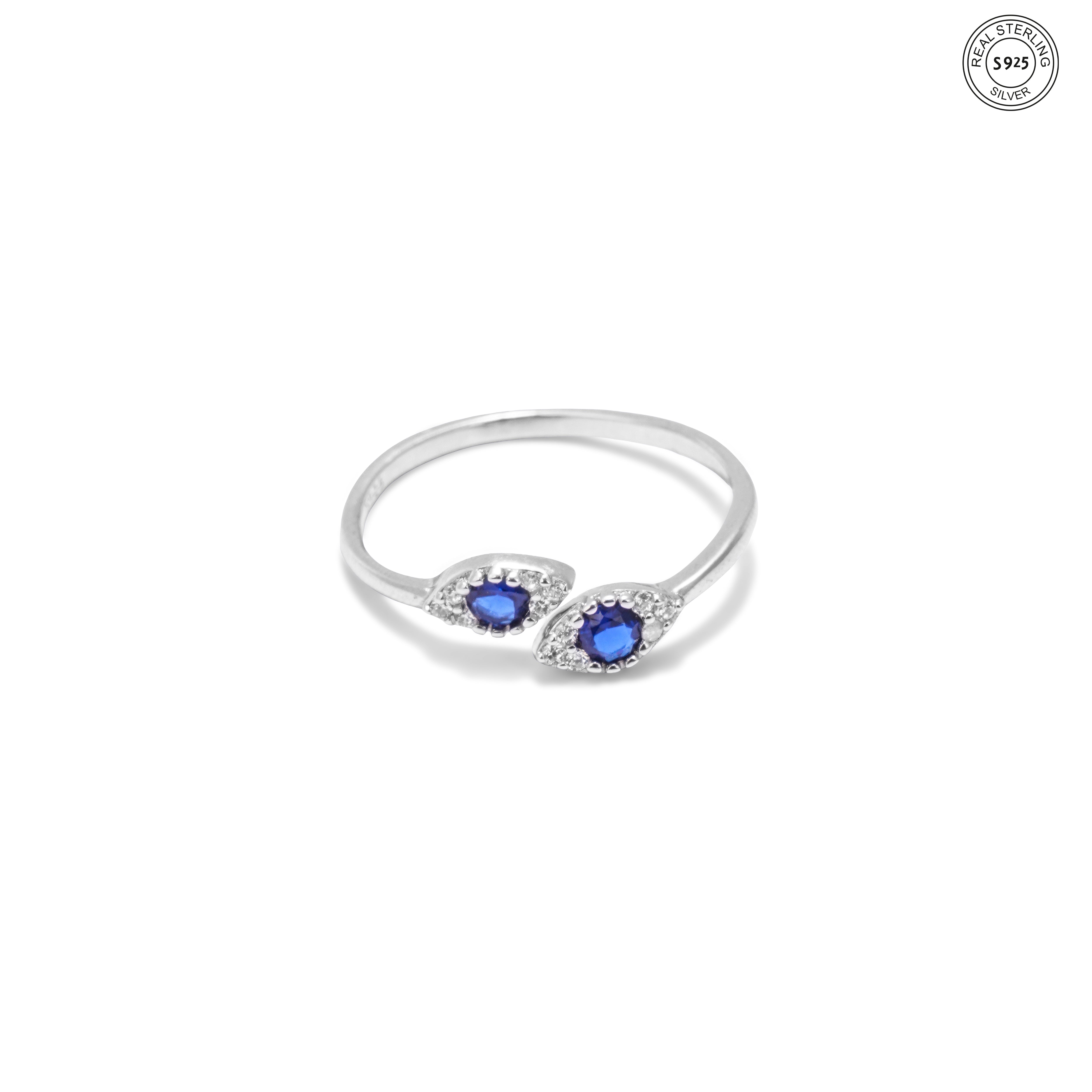 Double Halo Sapphire Silver Ring