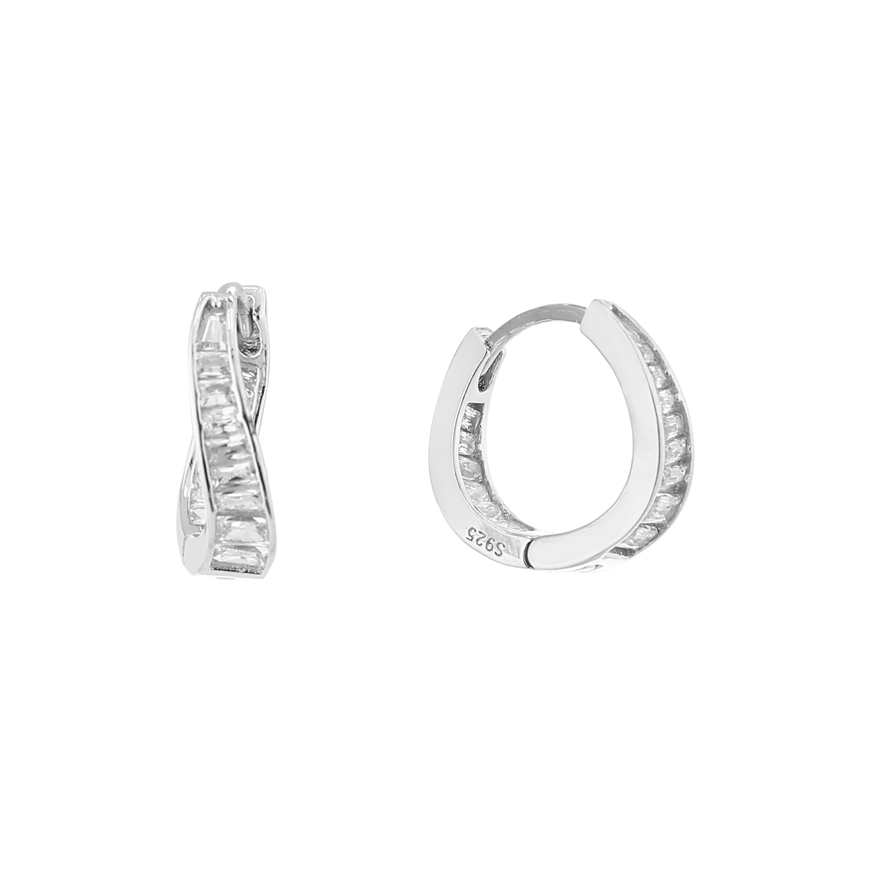 Baguette Curved Silver Huggie Earrings
