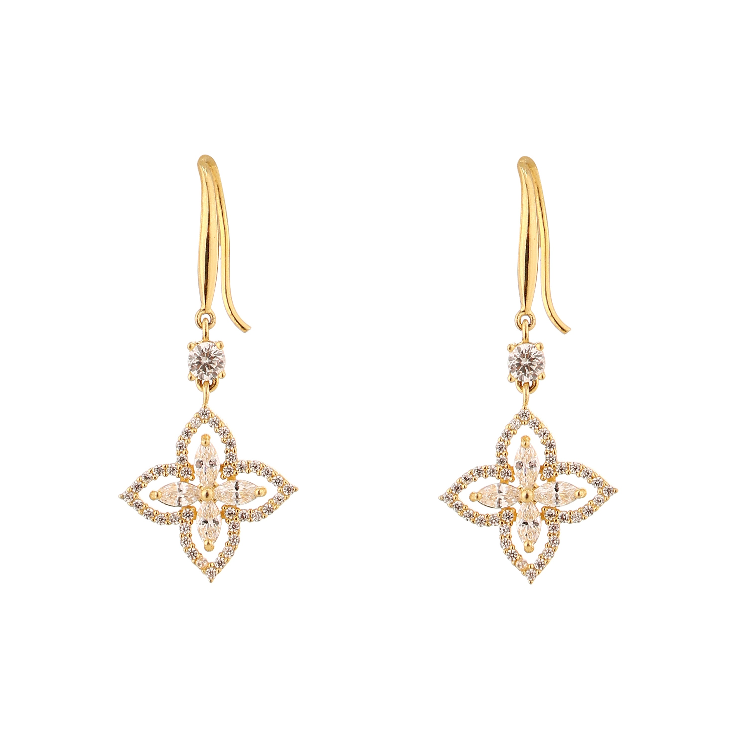 Floral Clover Marquise Gold-Plated Silver Drop Earrings