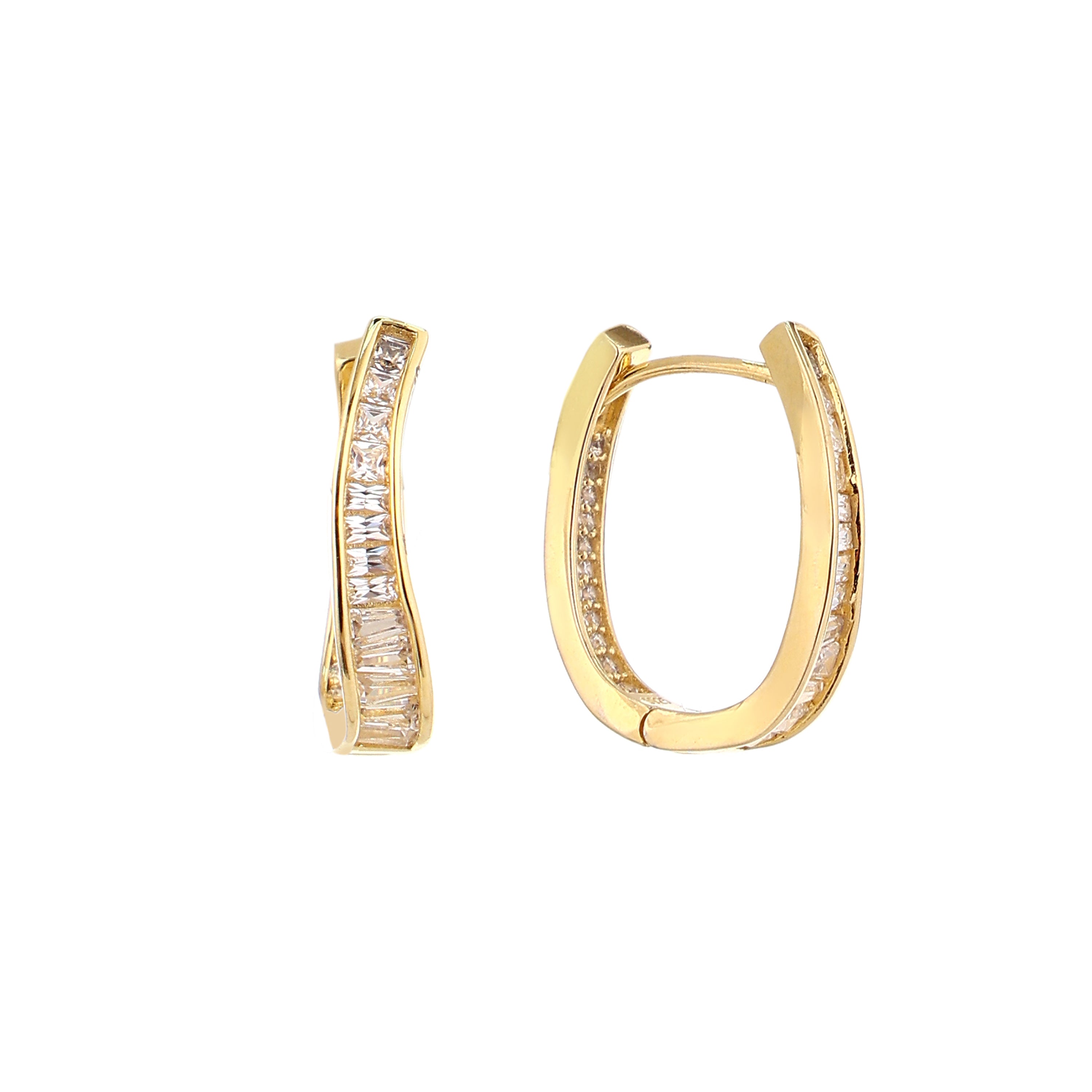 Baguette Curved Gold-Plated Silver Huggie Earrings