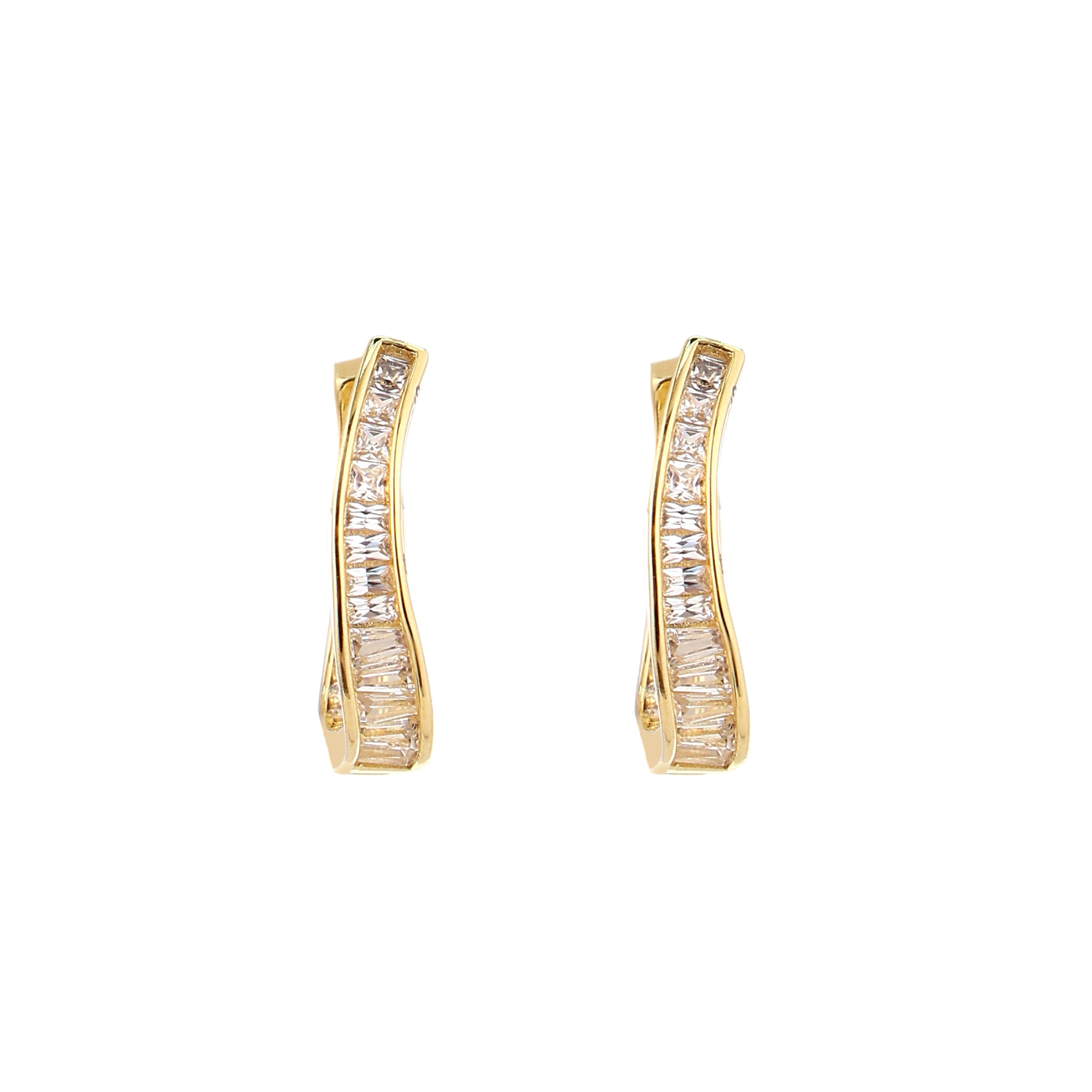 Baguette Curved Gold-Plated Silver Huggie Earrings