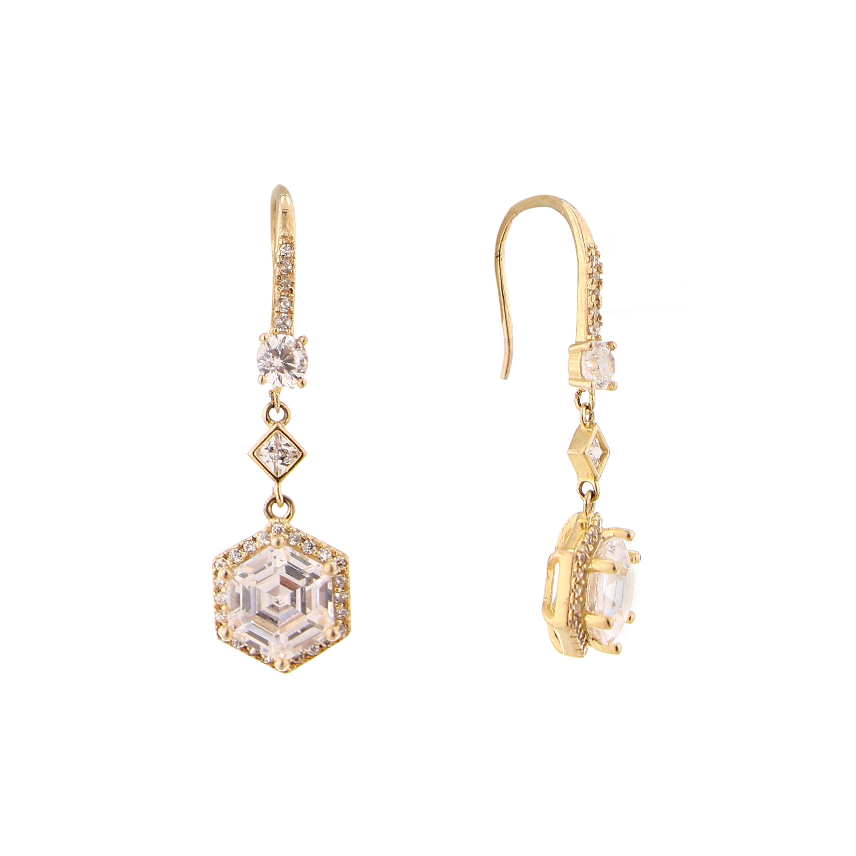 Hexagon Step-Cut Gold-Plated Silver Drop Earrings