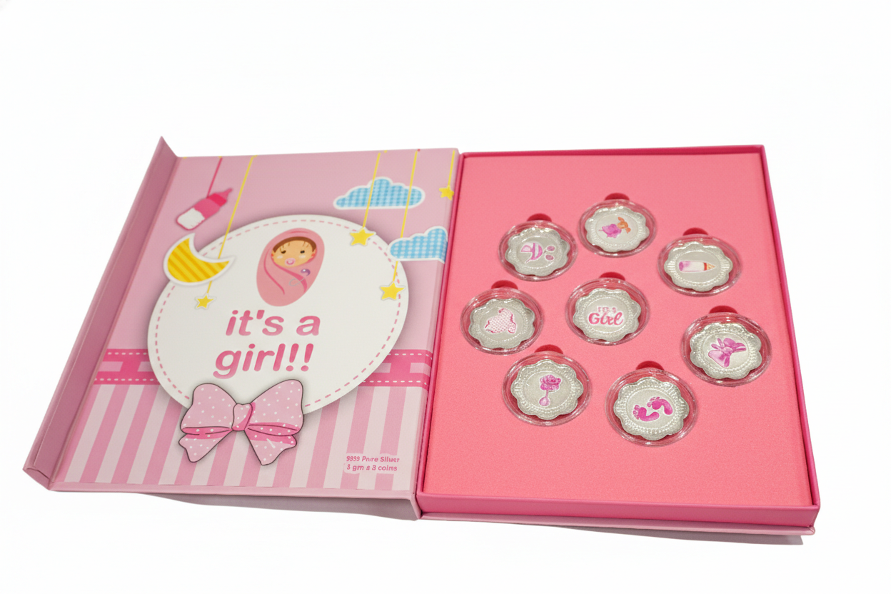 It's a girl Silver coin gift box | Set of 8 coins