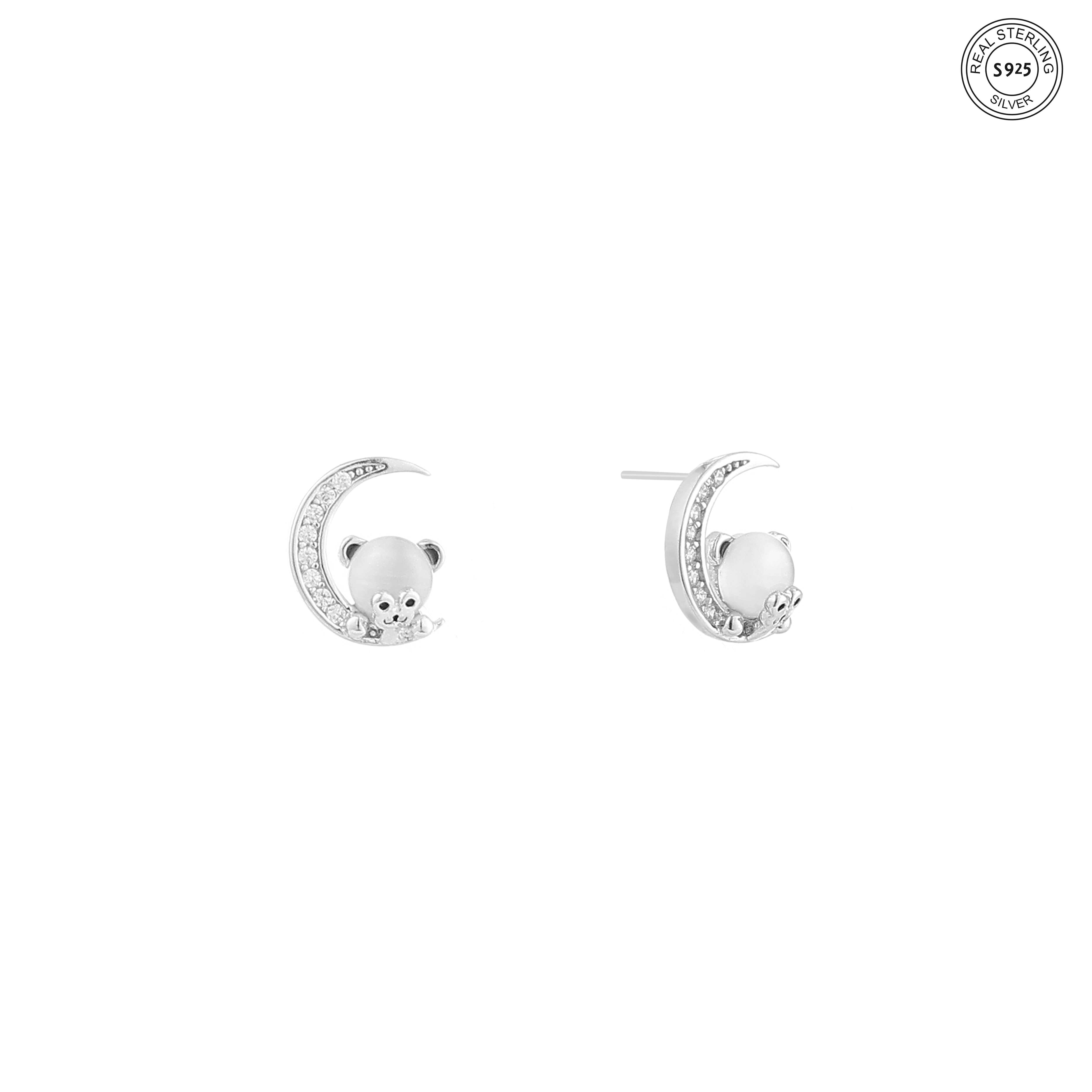 Teddy Moon Silver Earrings