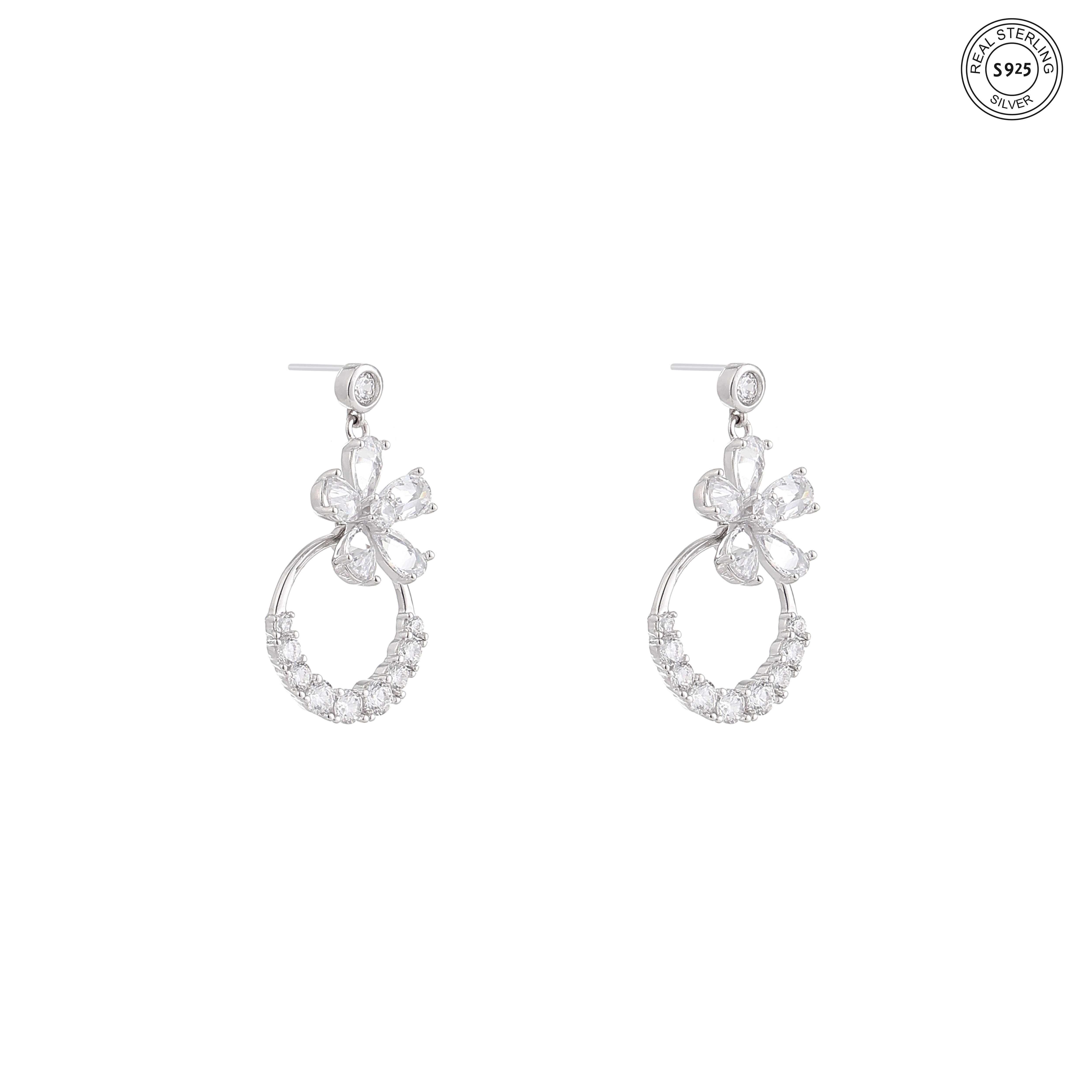 Crystal Bloom Silver Earrings