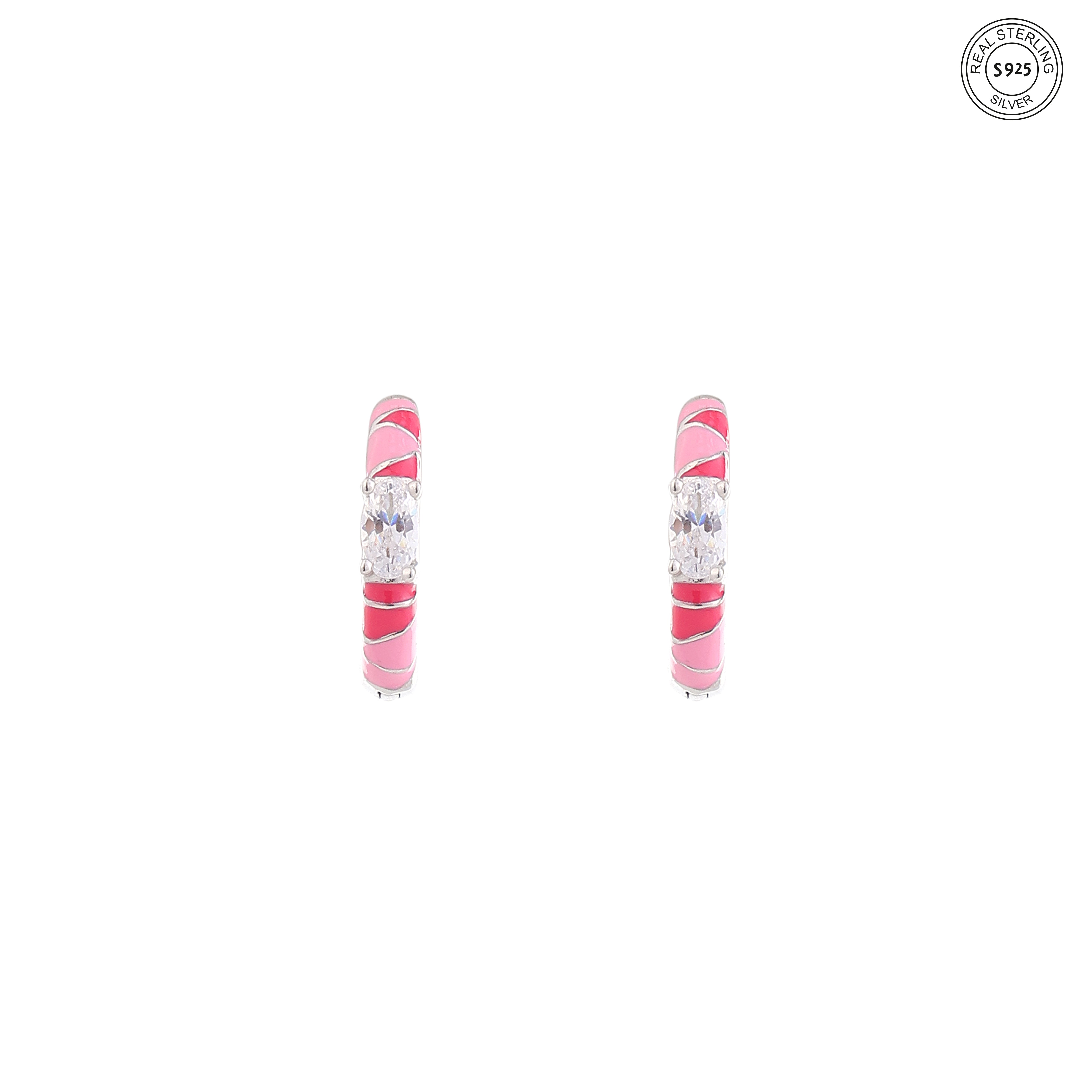 Candy Pink Silver Hoops