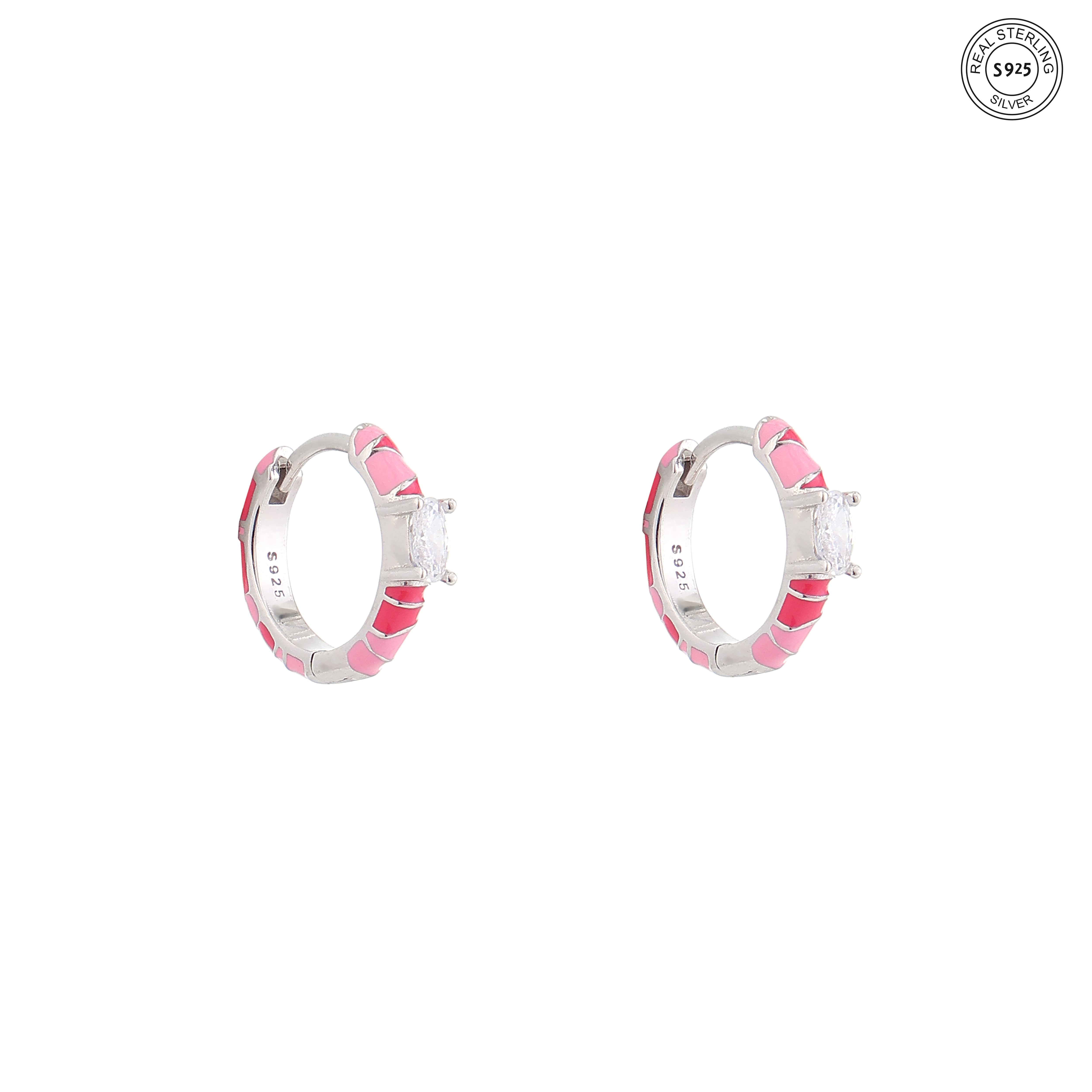 Candy Pink Silver Hoops