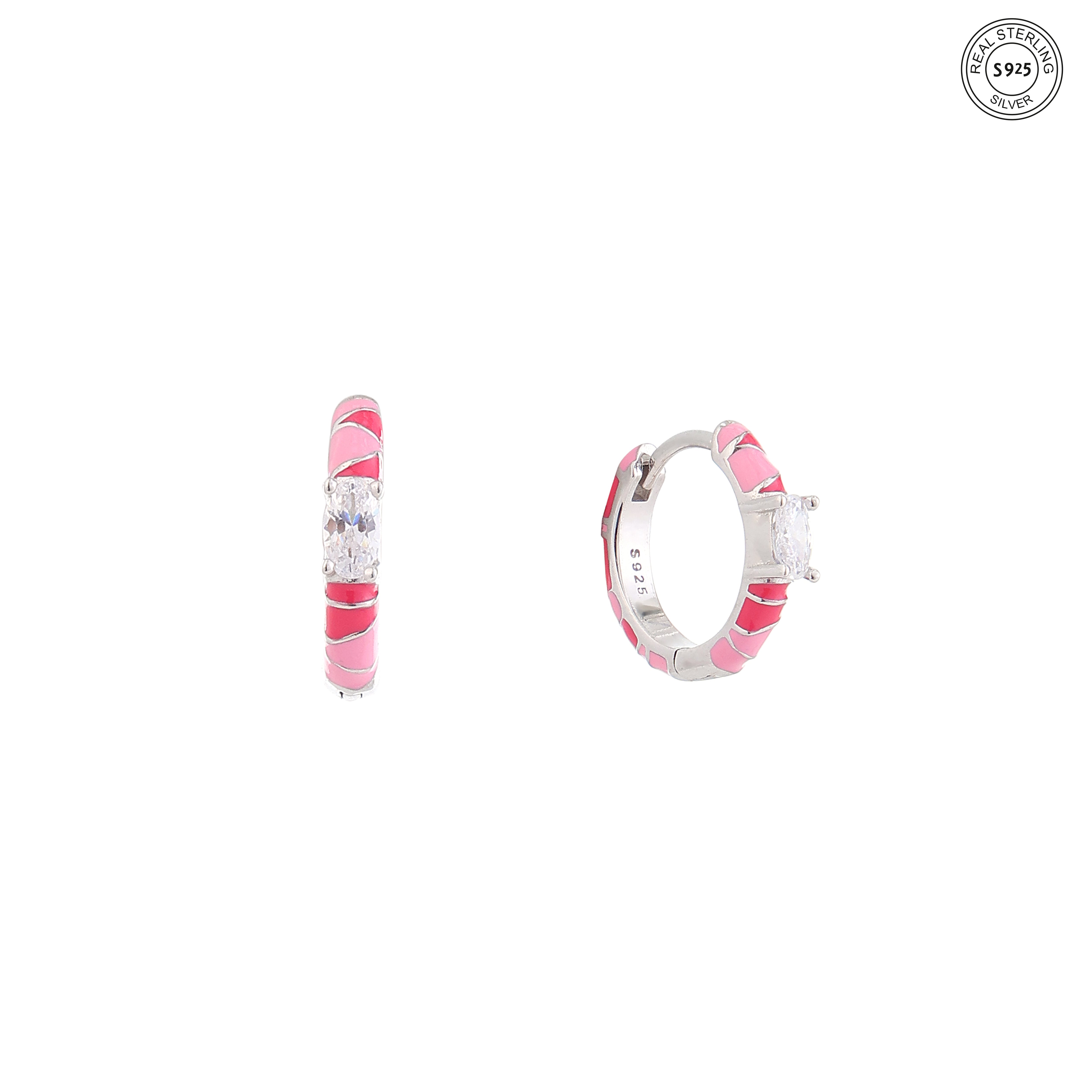 Candy Pink Silver Hoops