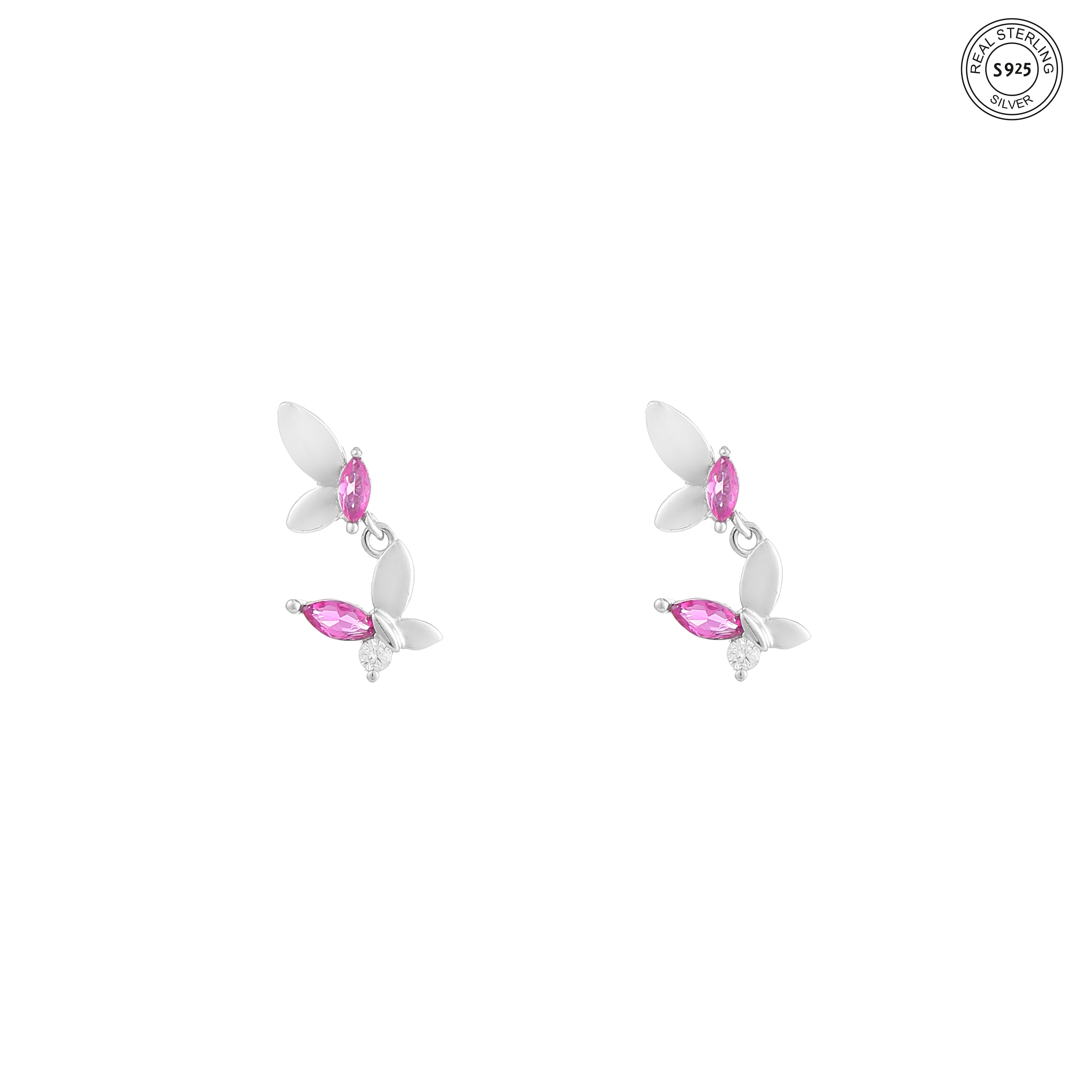 Pink Wing Silver Studs