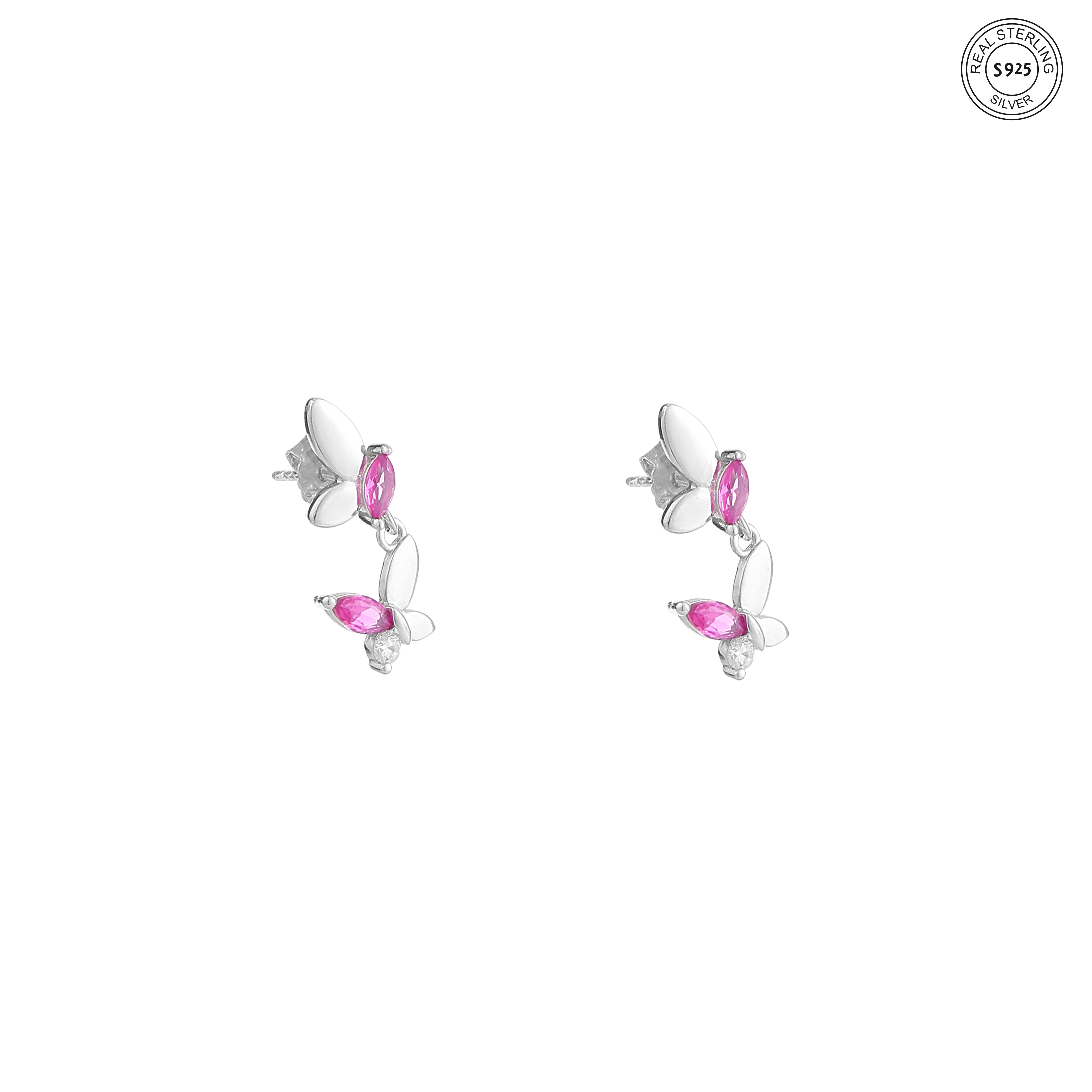 Pink Wing Silver Studs