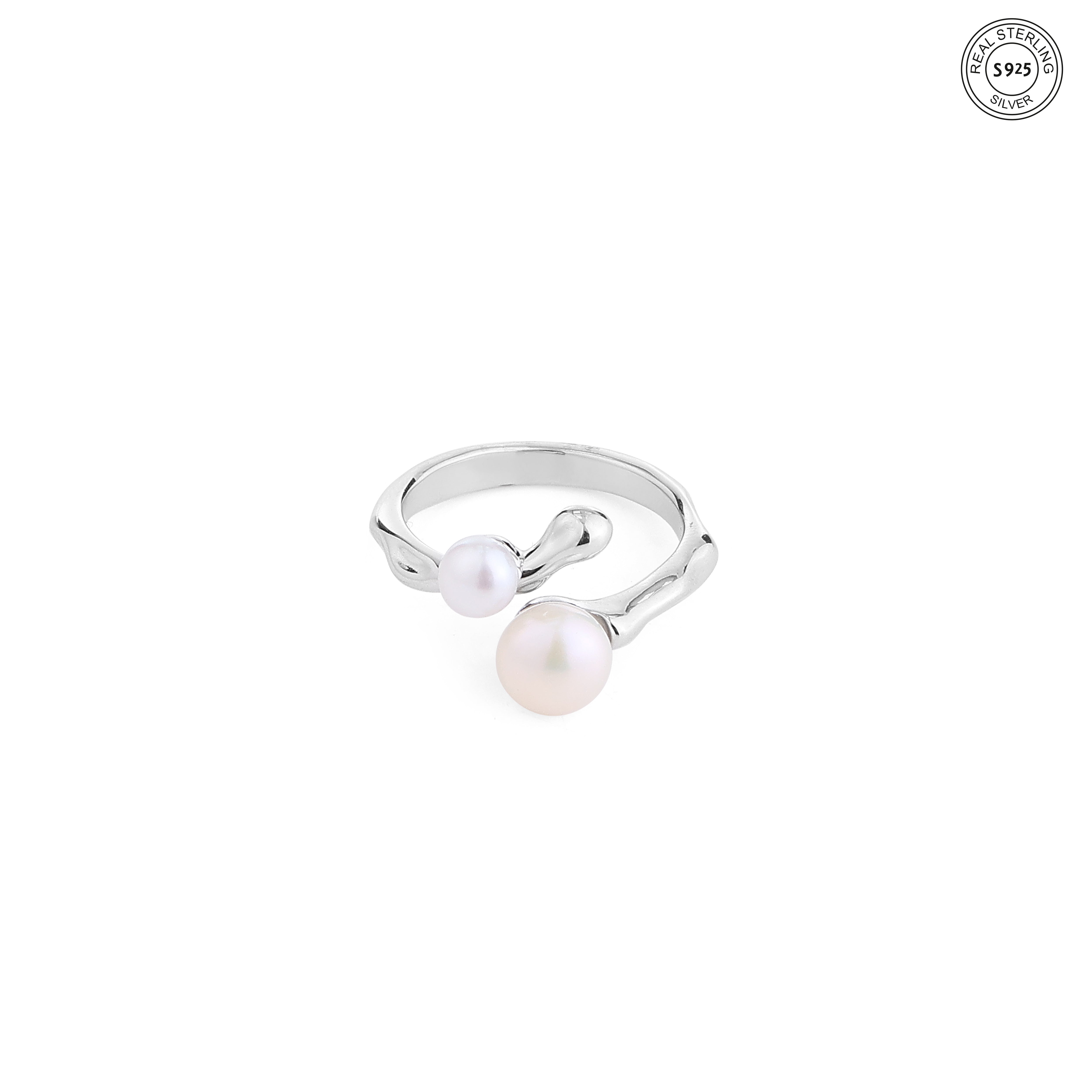 Twin Pearl Silver Ring