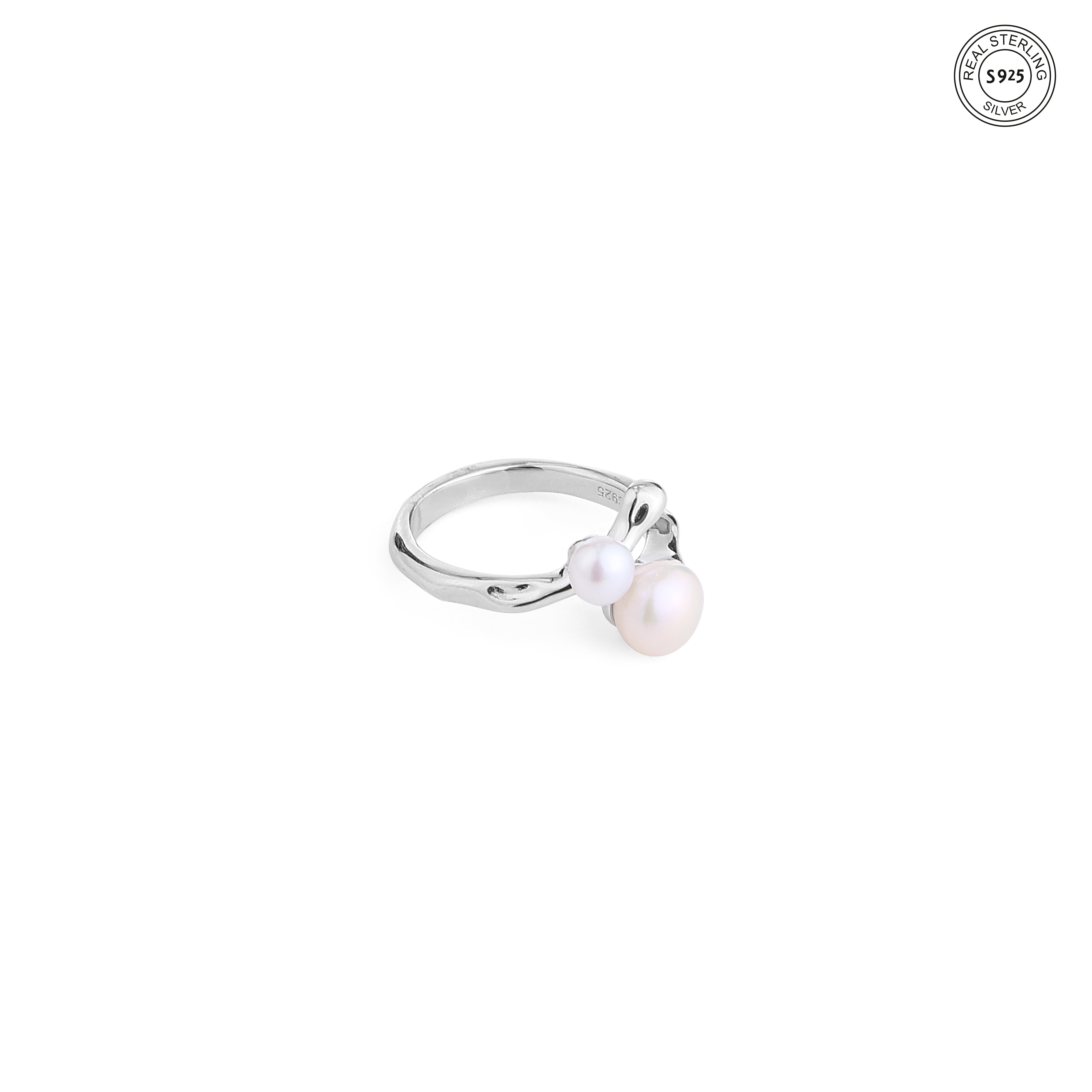 Twin Pearl Silver Ring