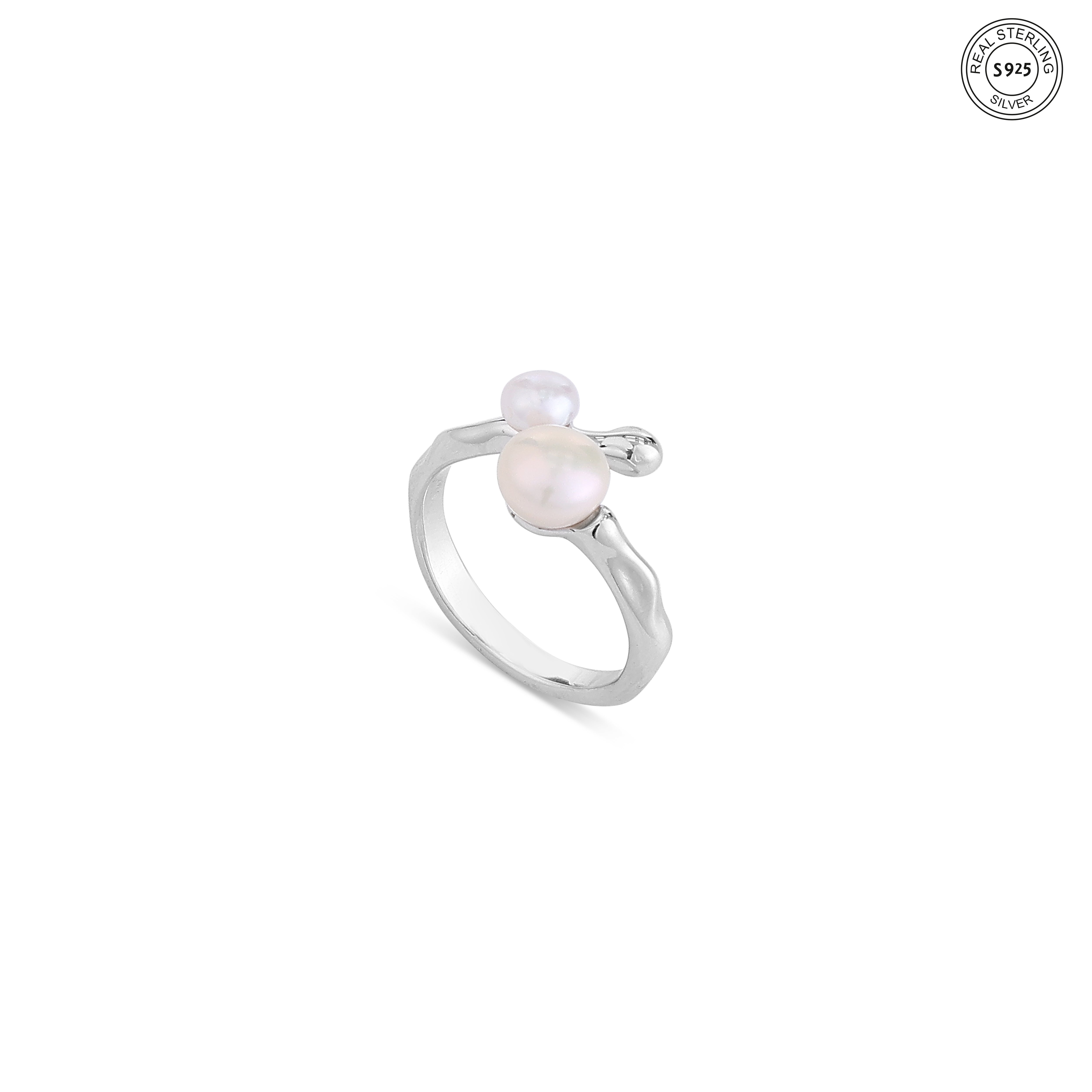 Twin Pearl Silver Ring