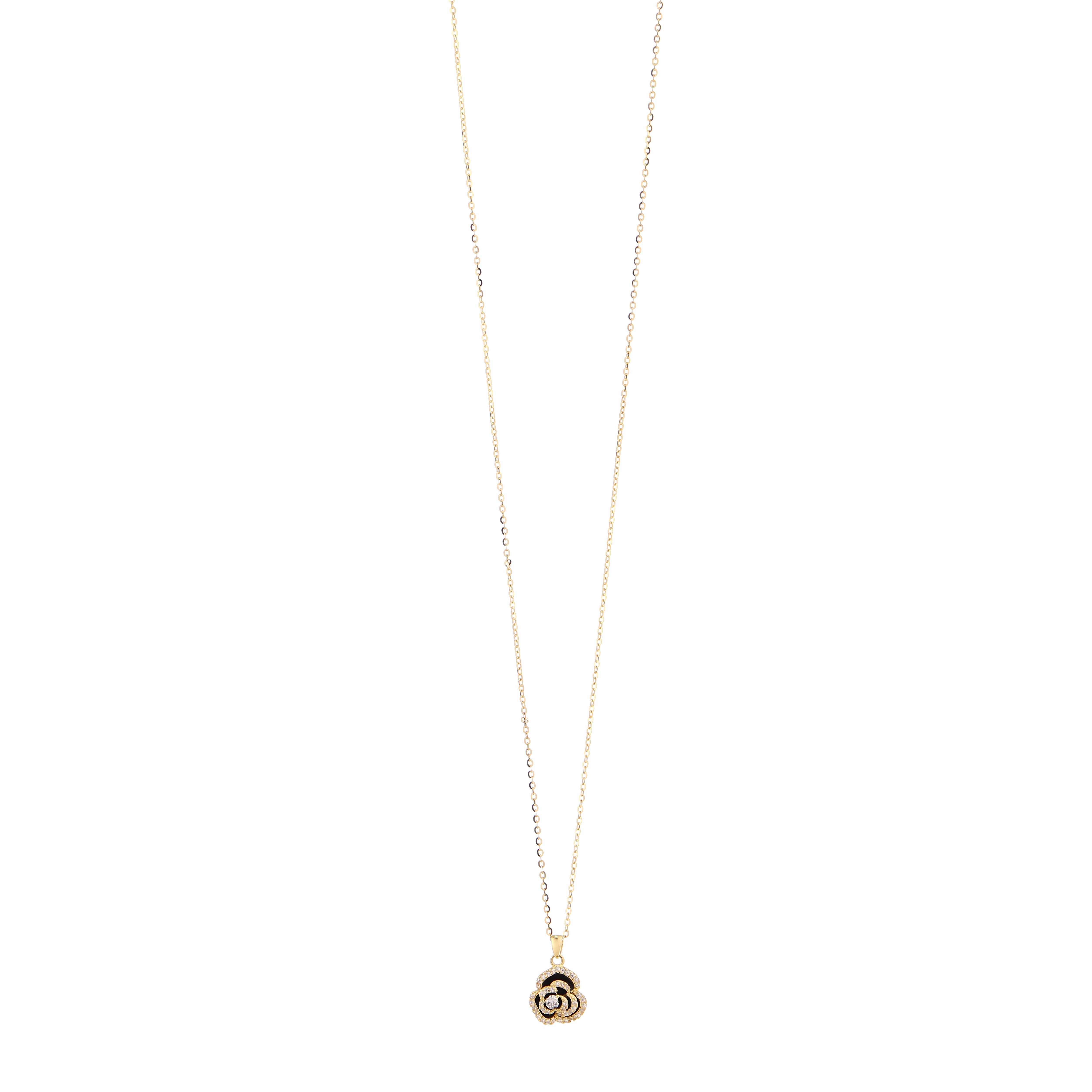 Black Camellia Blossom Gold-Plated Silver Pendant