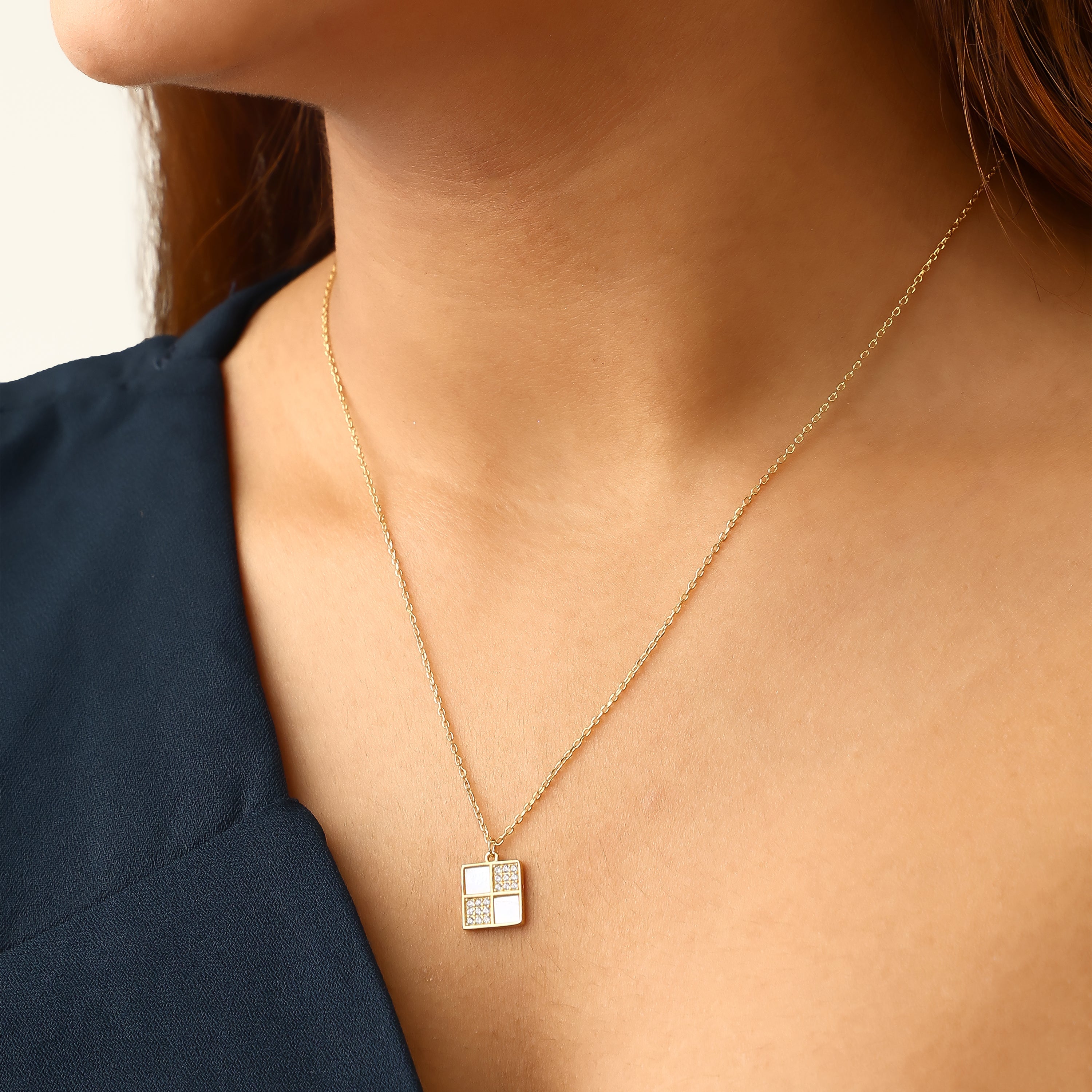 Geometric Mosaic Gold-Plated Silver Pendant