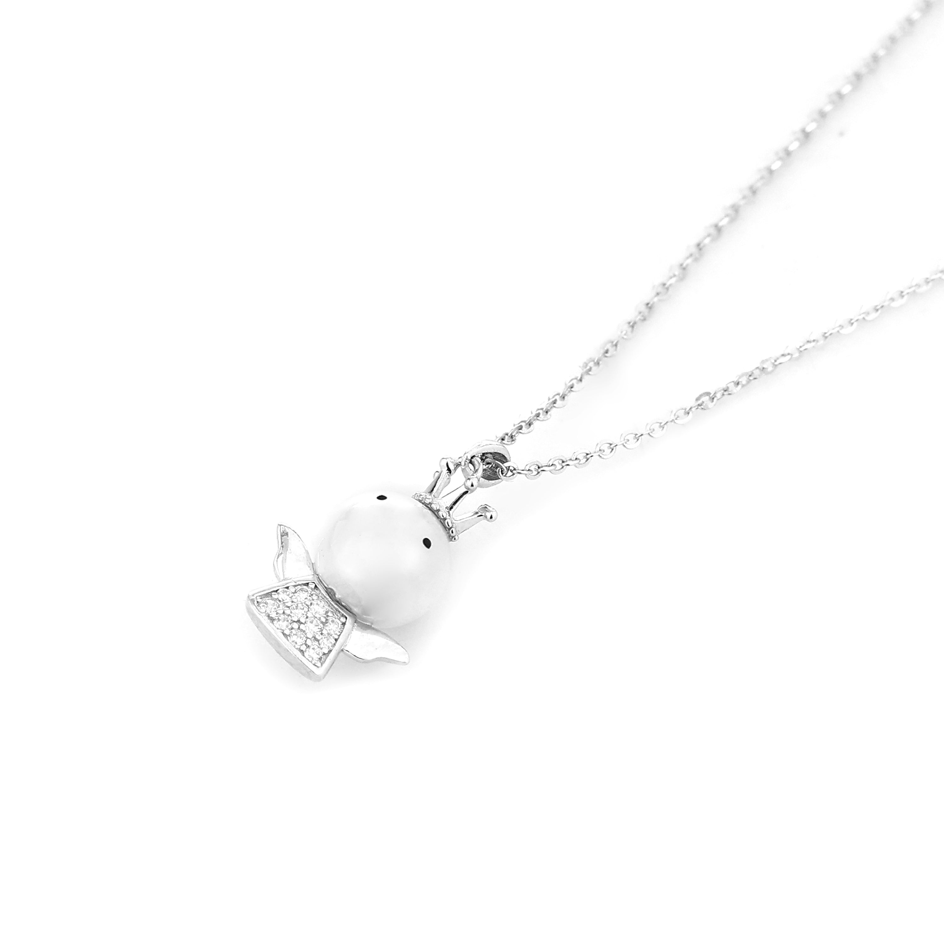 Whimsical Crowned Angel Silver Pendant