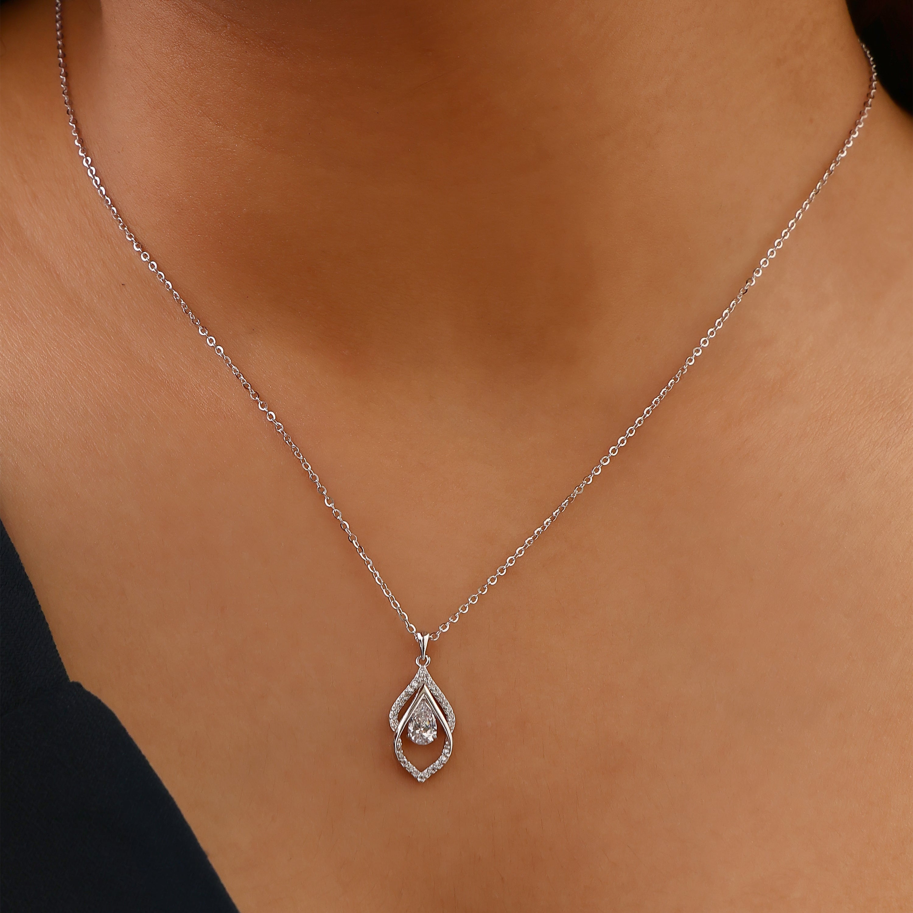 Radiant Teardrop Marquise Silver Pendant