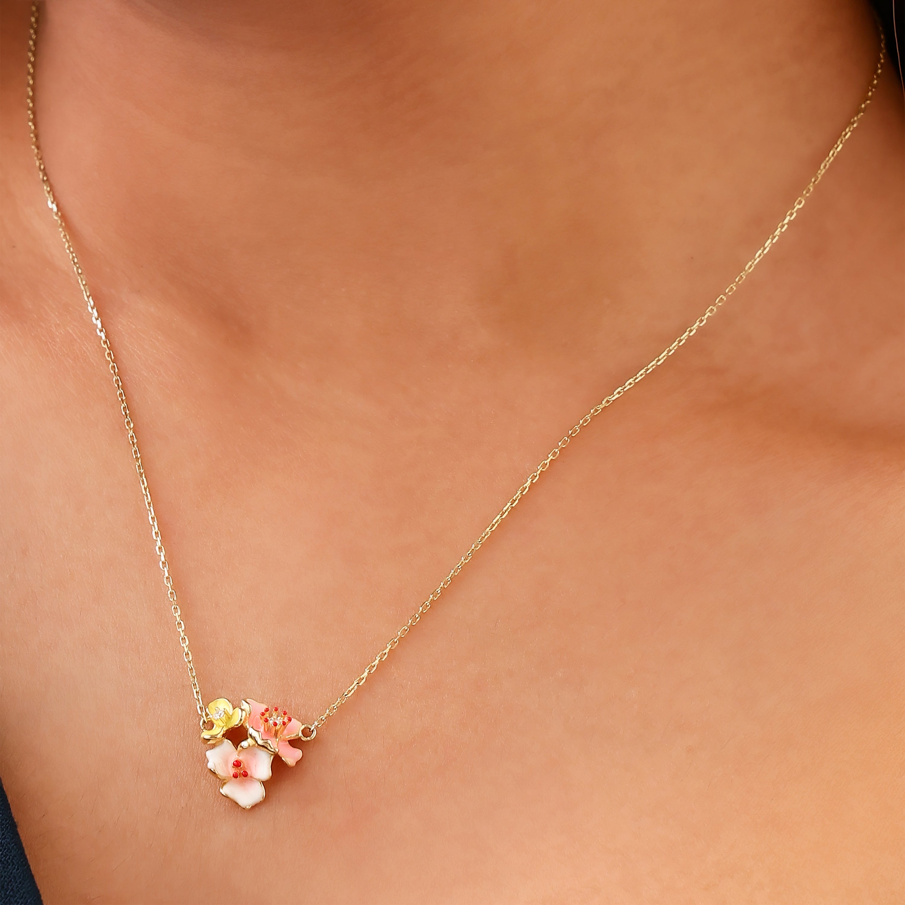 Blossom Garden Enamel Gold-Plated Silver Pendant