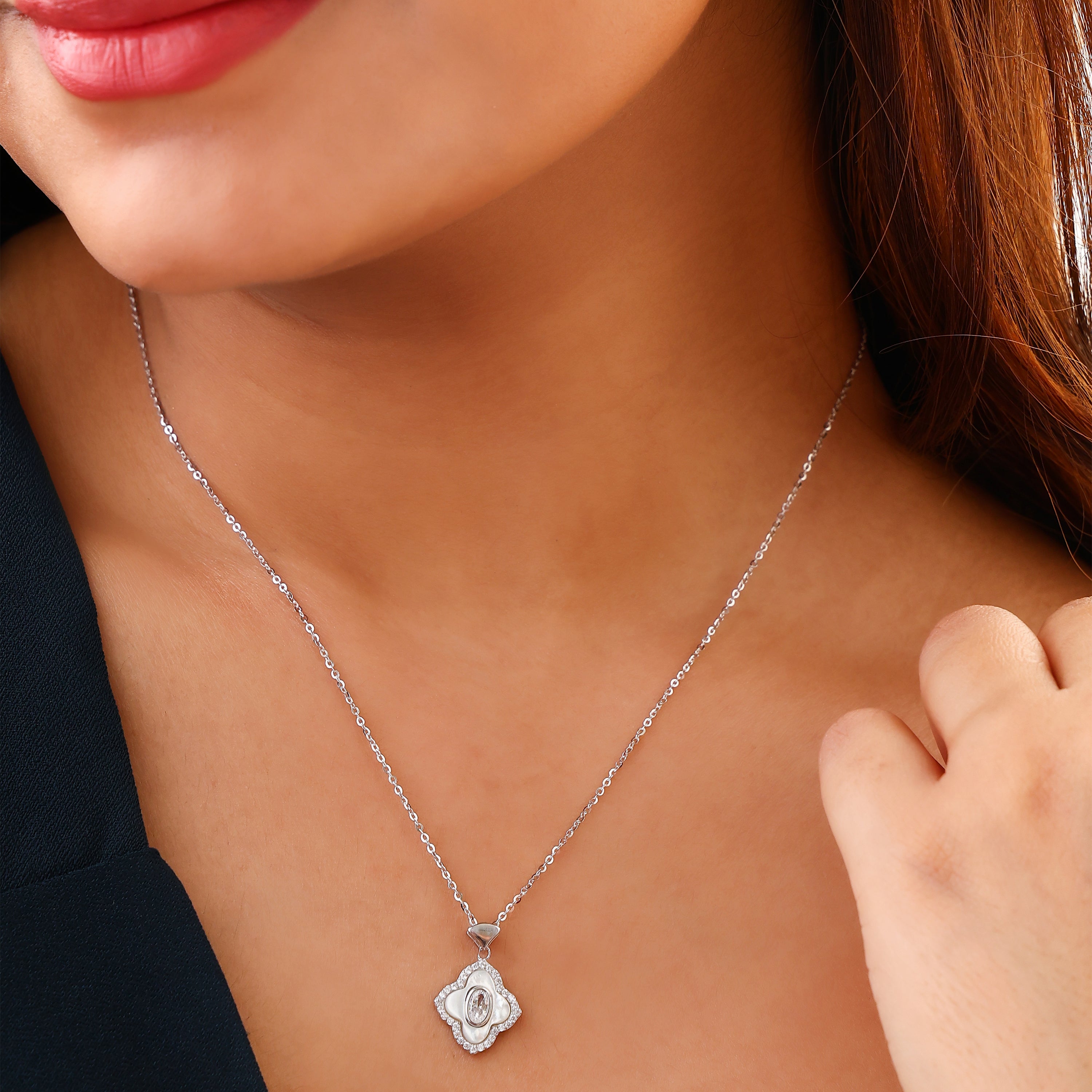 Regal Quatrefoil Halo Silver Pendant