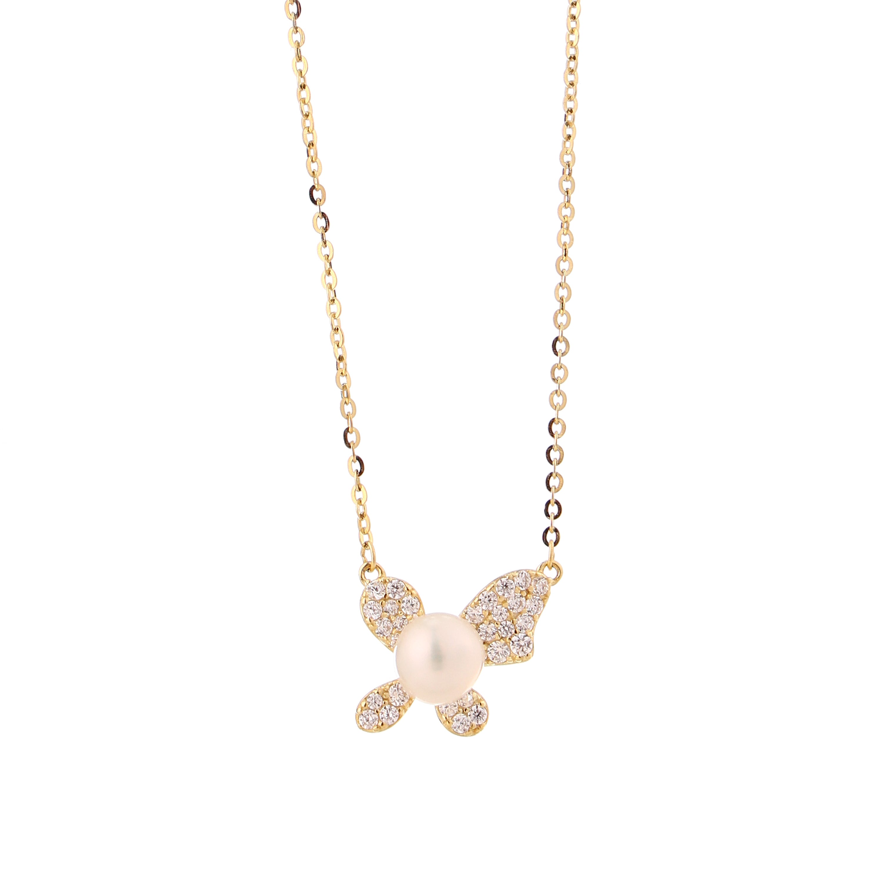 Pearl & Pave Butterfly Gold-Plated Silver Pendant