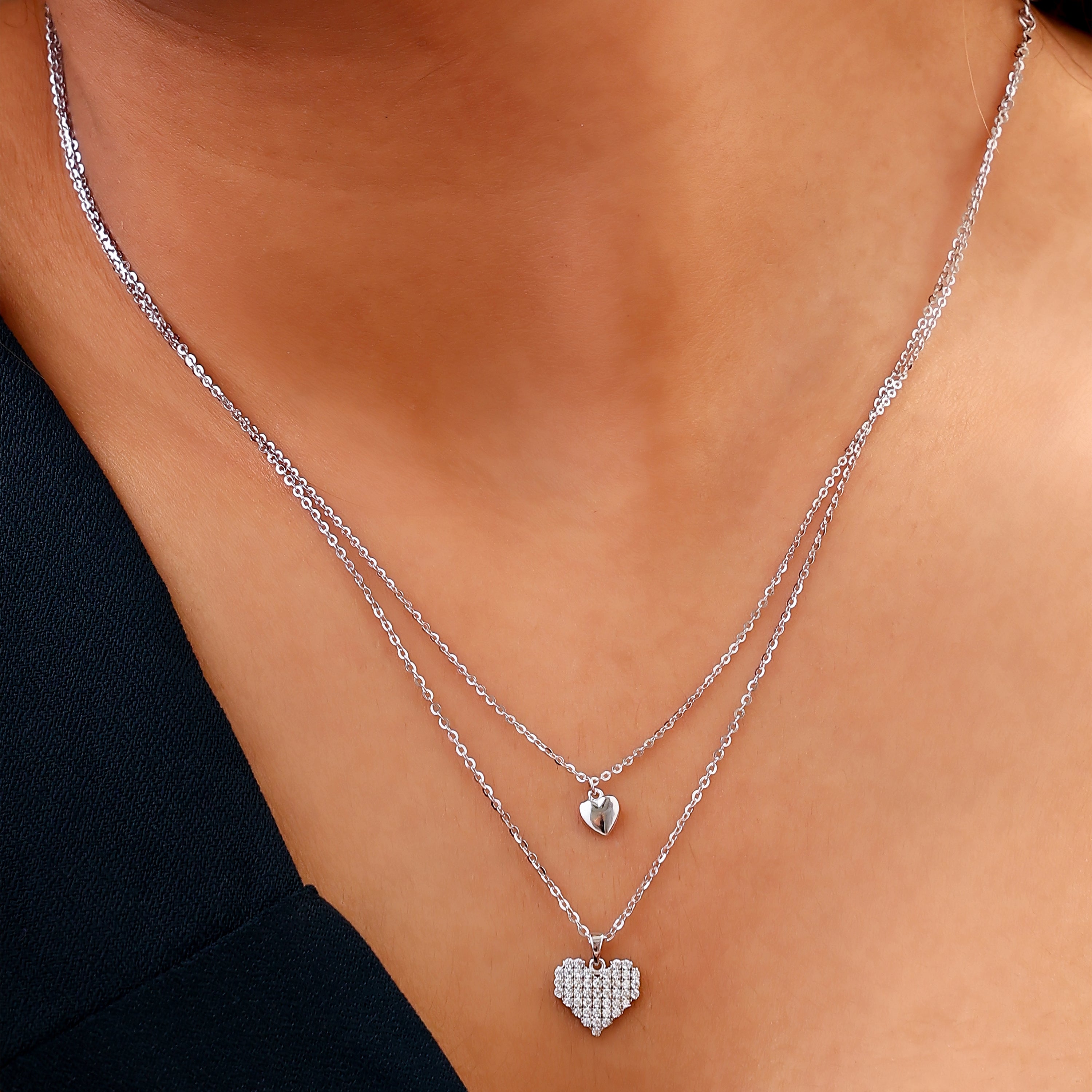 Dual Heart Layered Silver Pendant