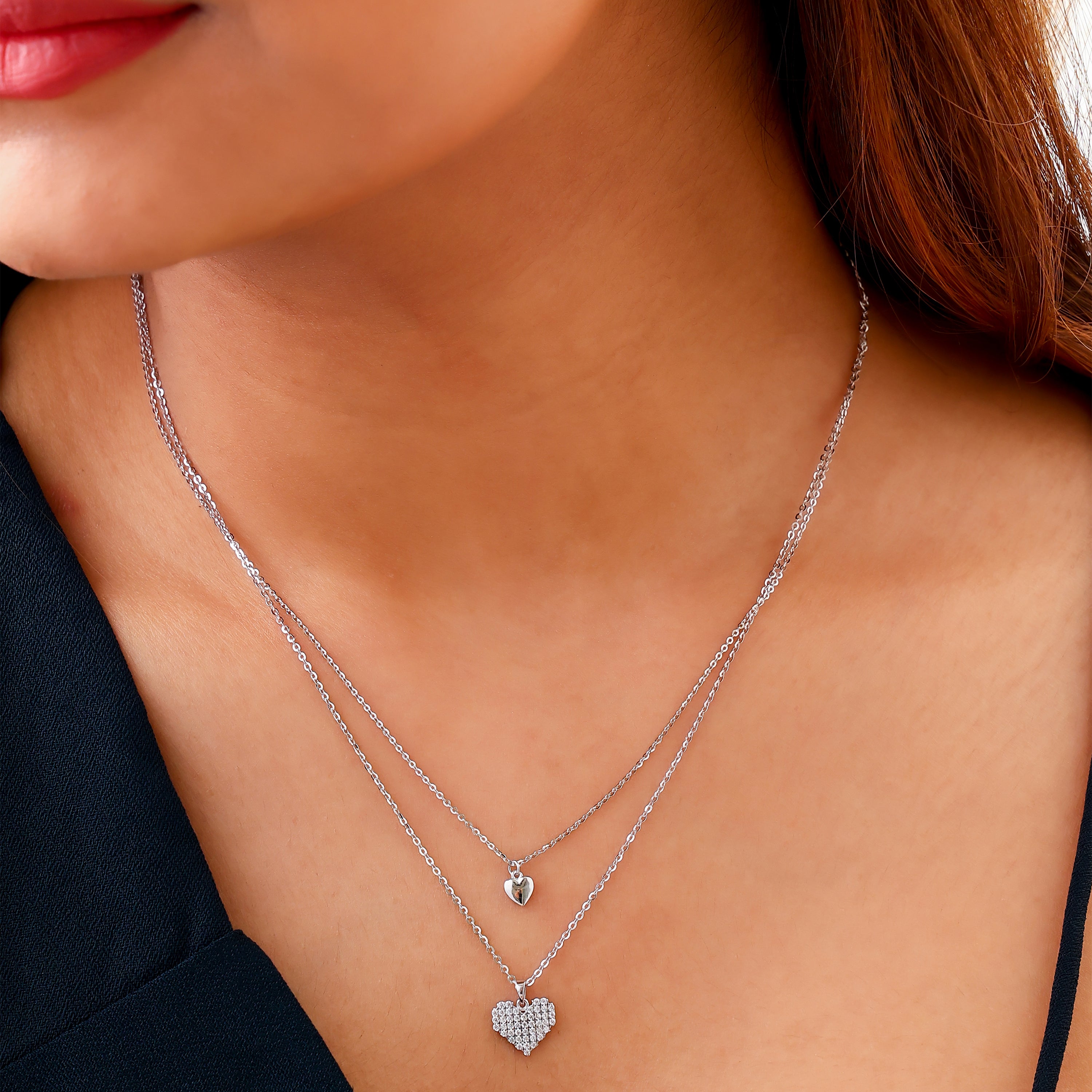 Dual Heart Layered Silver Pendant