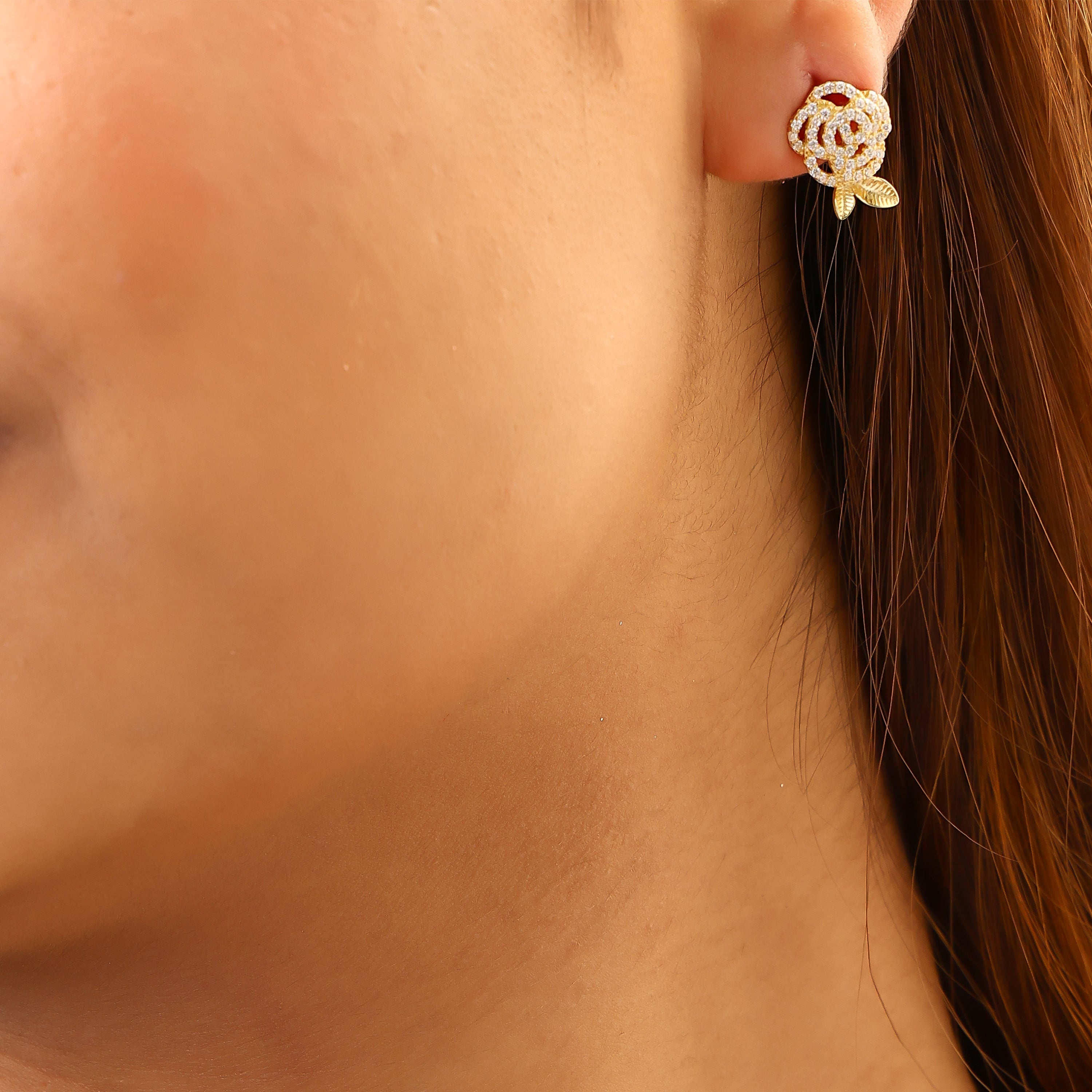 Sparkling Rose Blossom Gold-Plated Silver Pendant Set