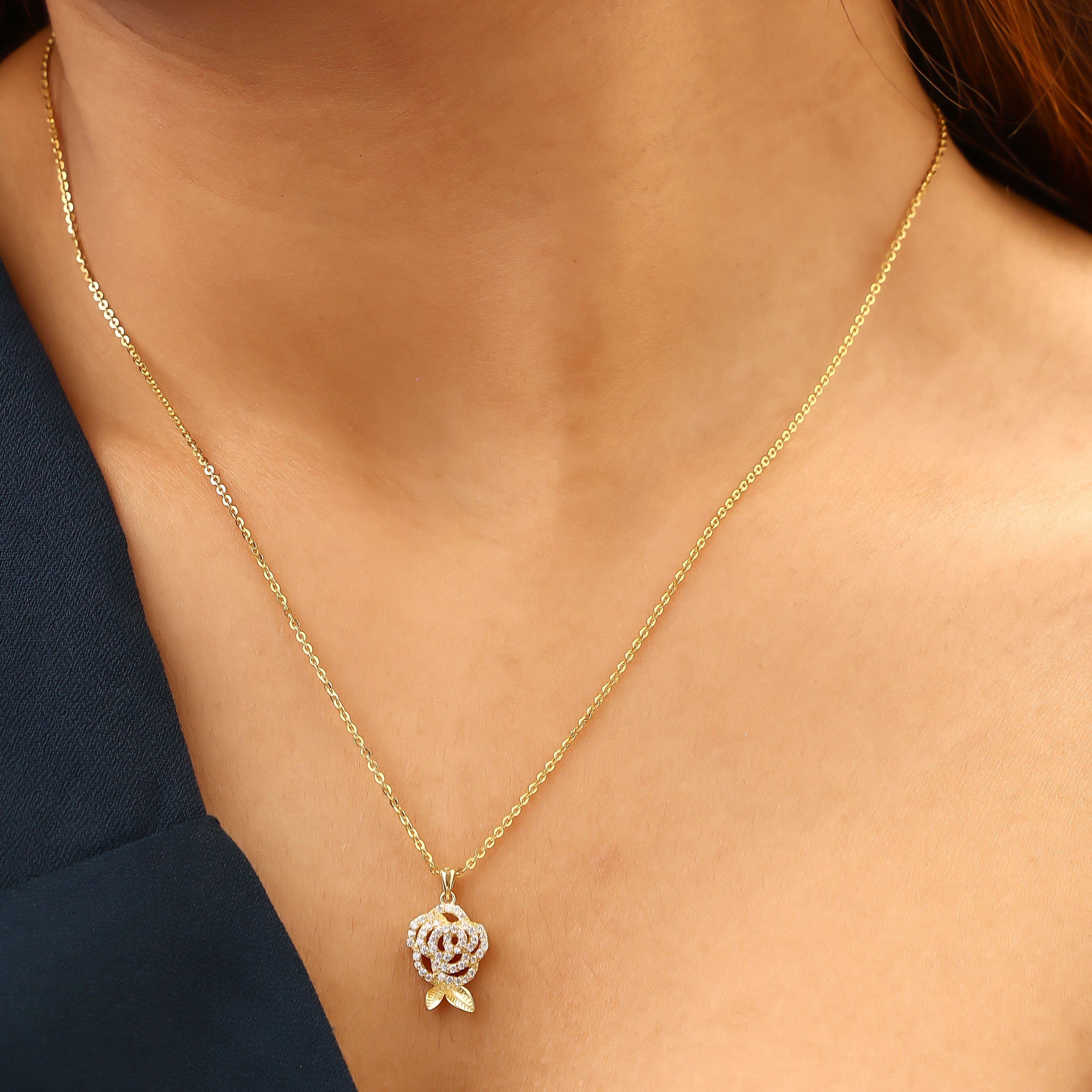 Sparkling Rose Blossom Gold-Plated Silver Pendant Set