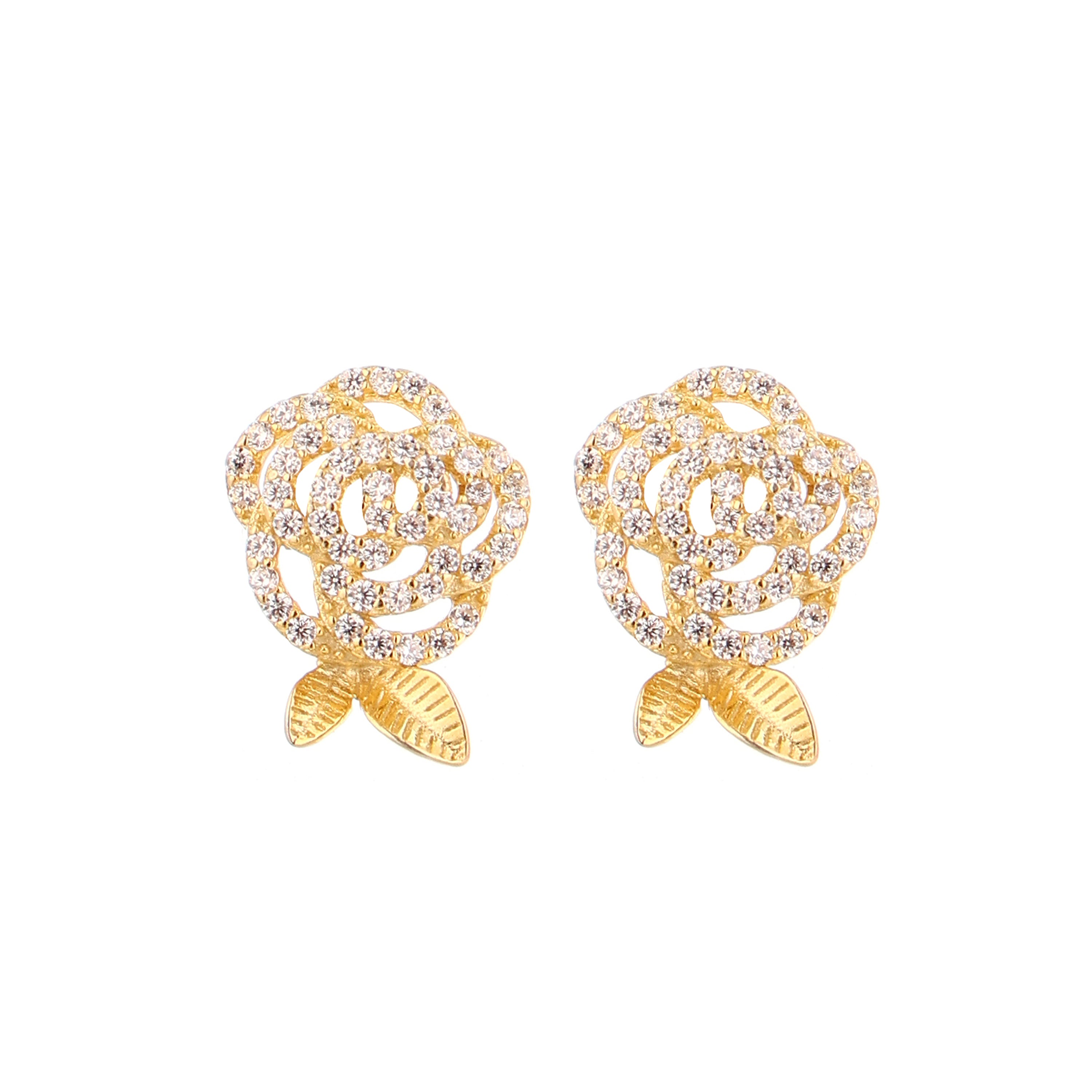 Sparkling Rose Blossom Gold-Plated Silver Pendant Set