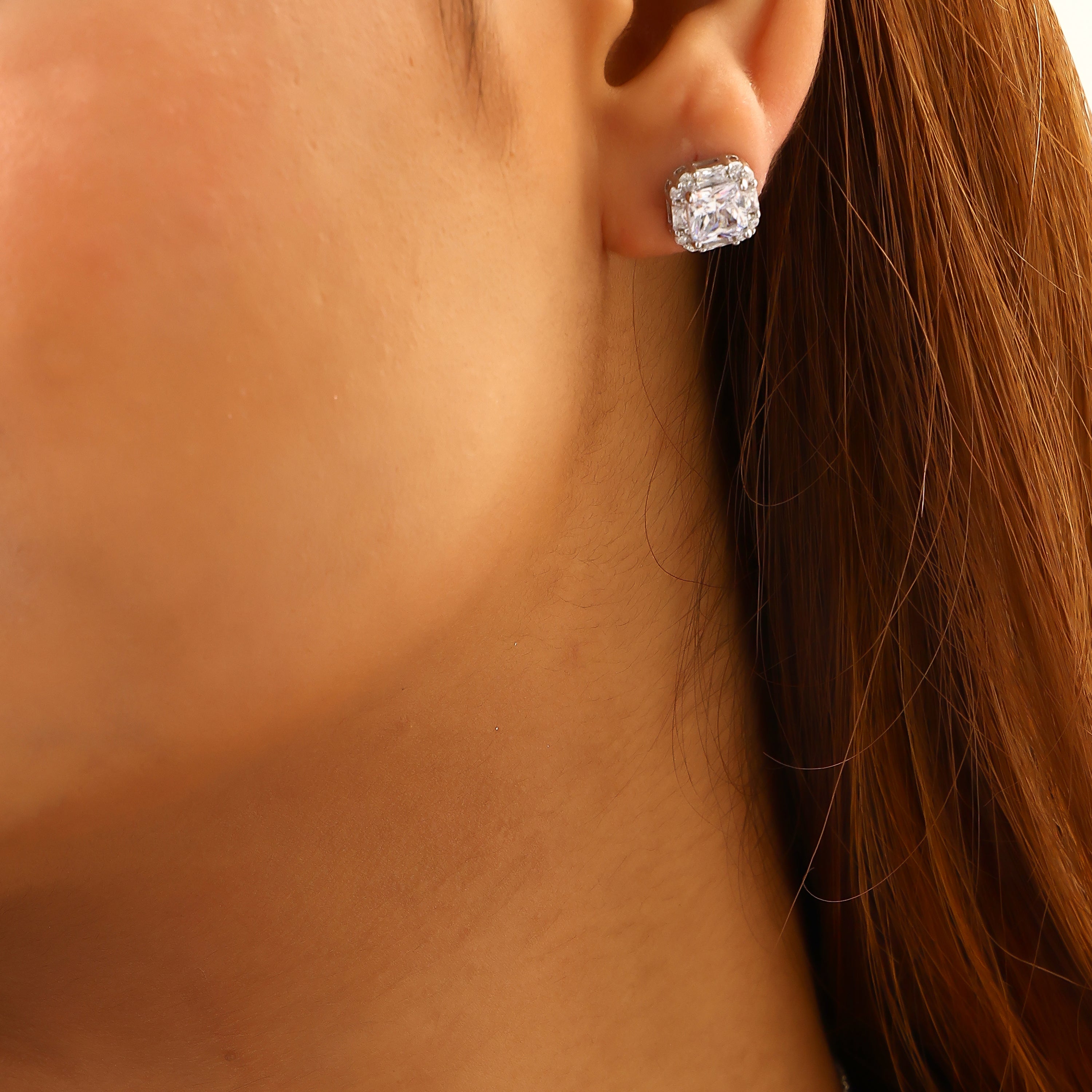 Radiant Cushion Halo Silver Pendant Set