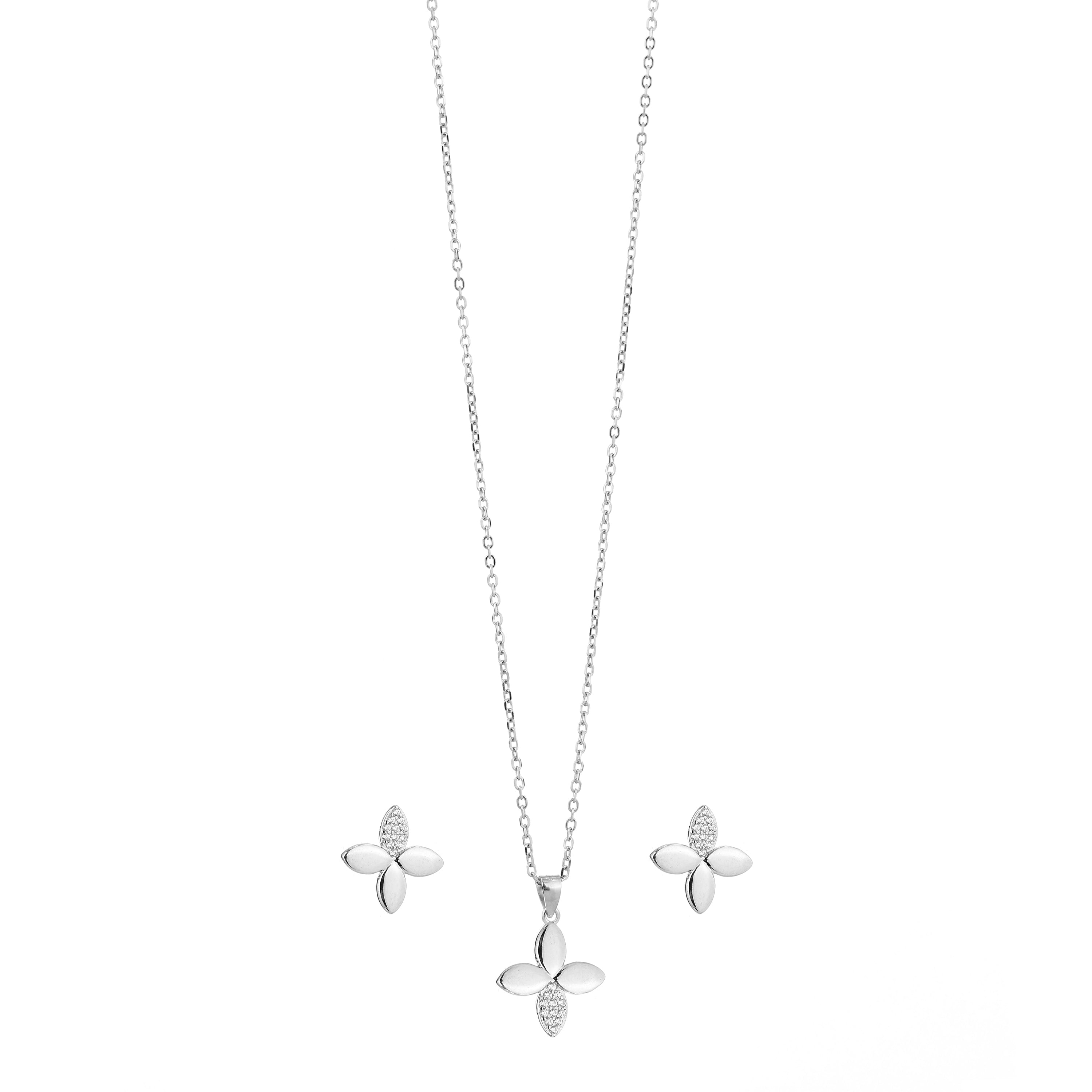 Petal Bloom Silver Pendant Set