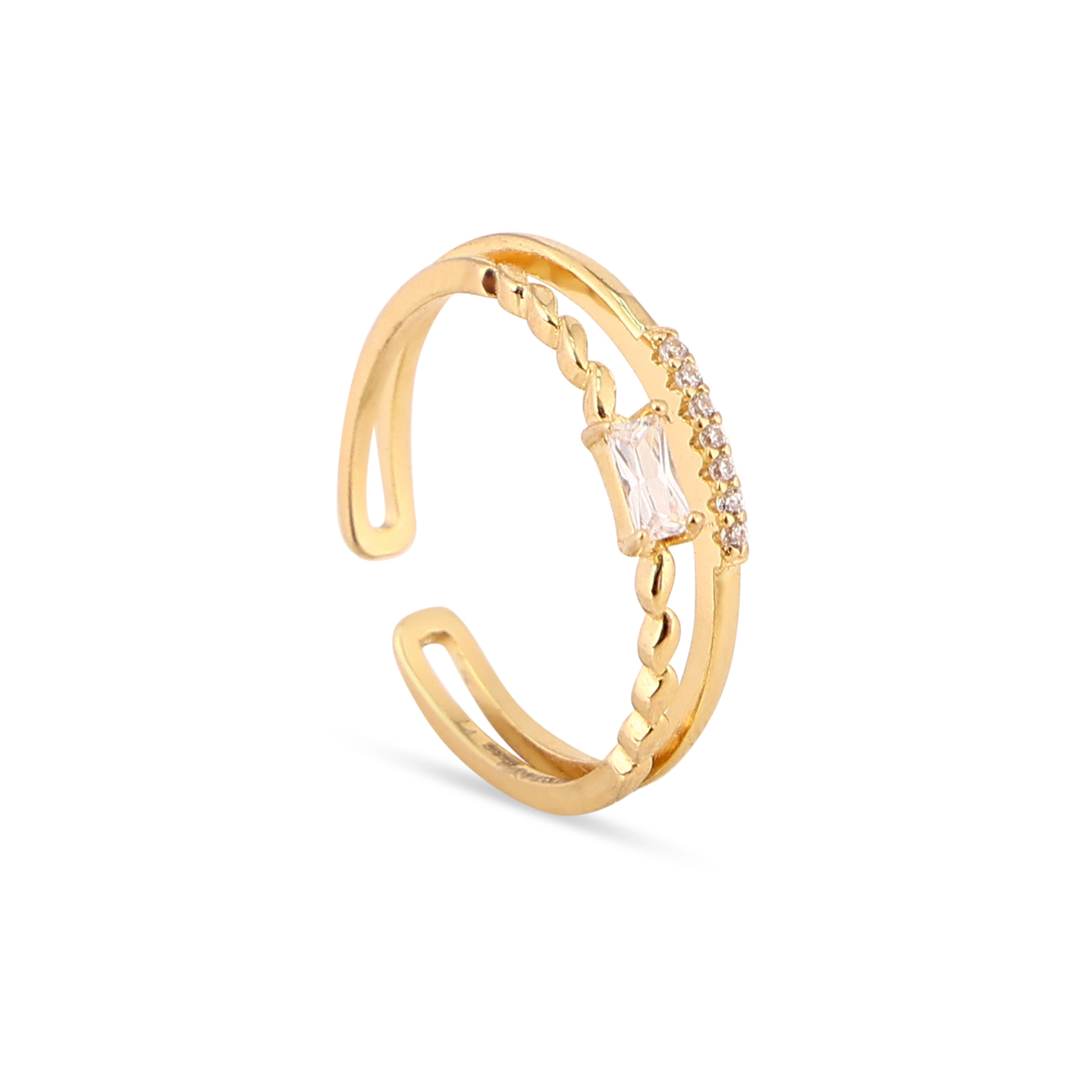 Baguette Solitaire Double Band Gold-Plated Silver Ring