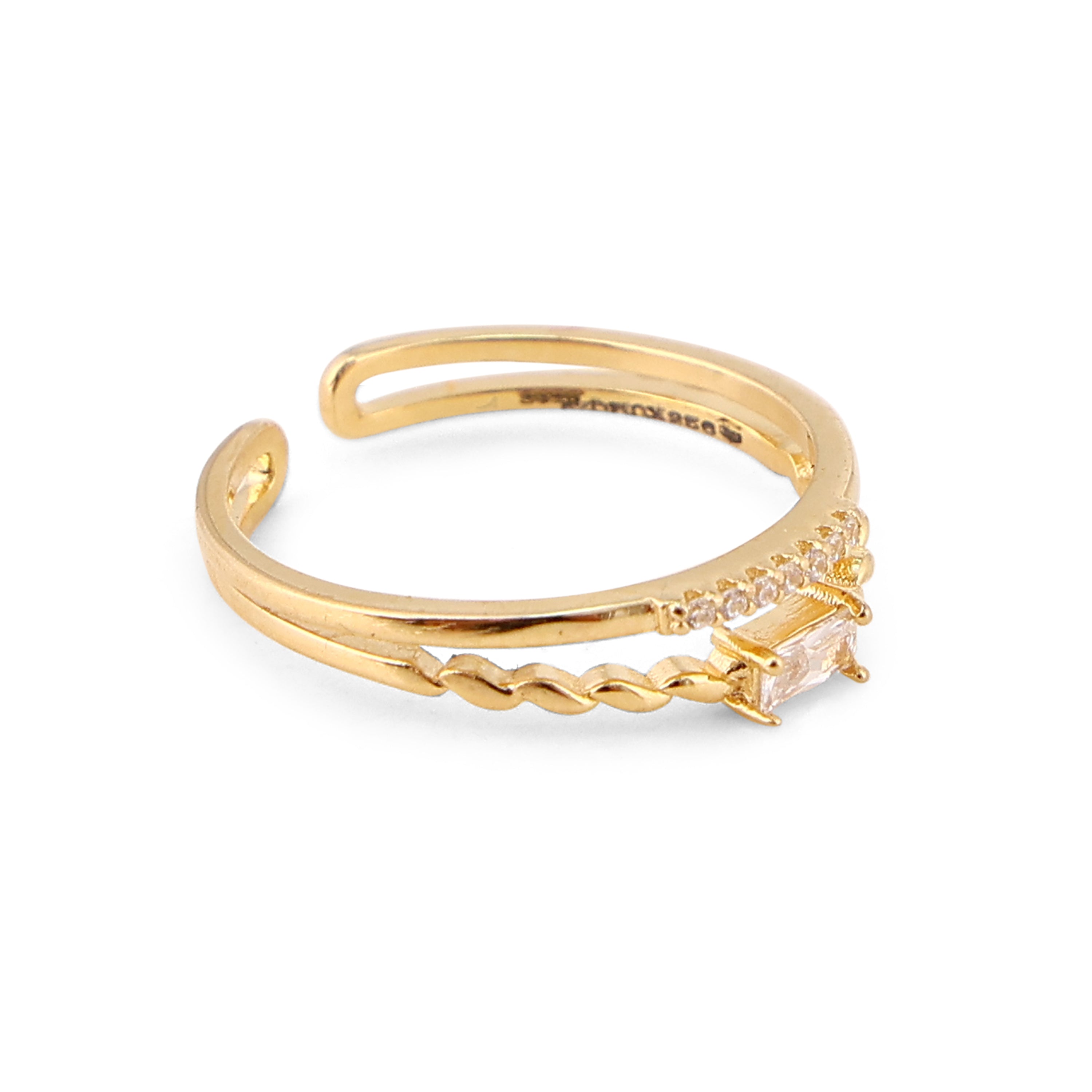 Baguette Solitaire Double Band Gold-Plated Silver Ring