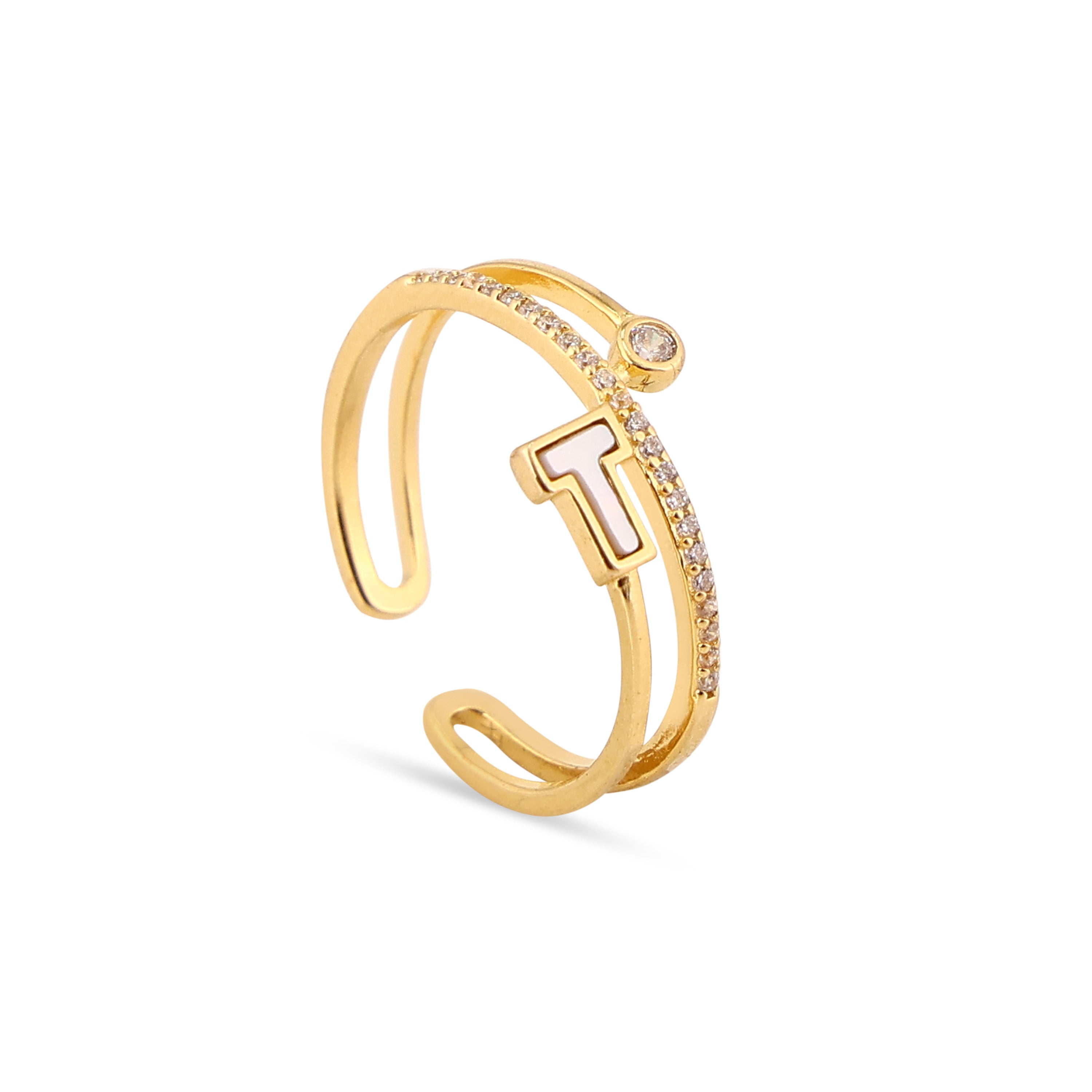 Initial 'T' Mother-of-Pearl Gold-Plated Silver Ring
