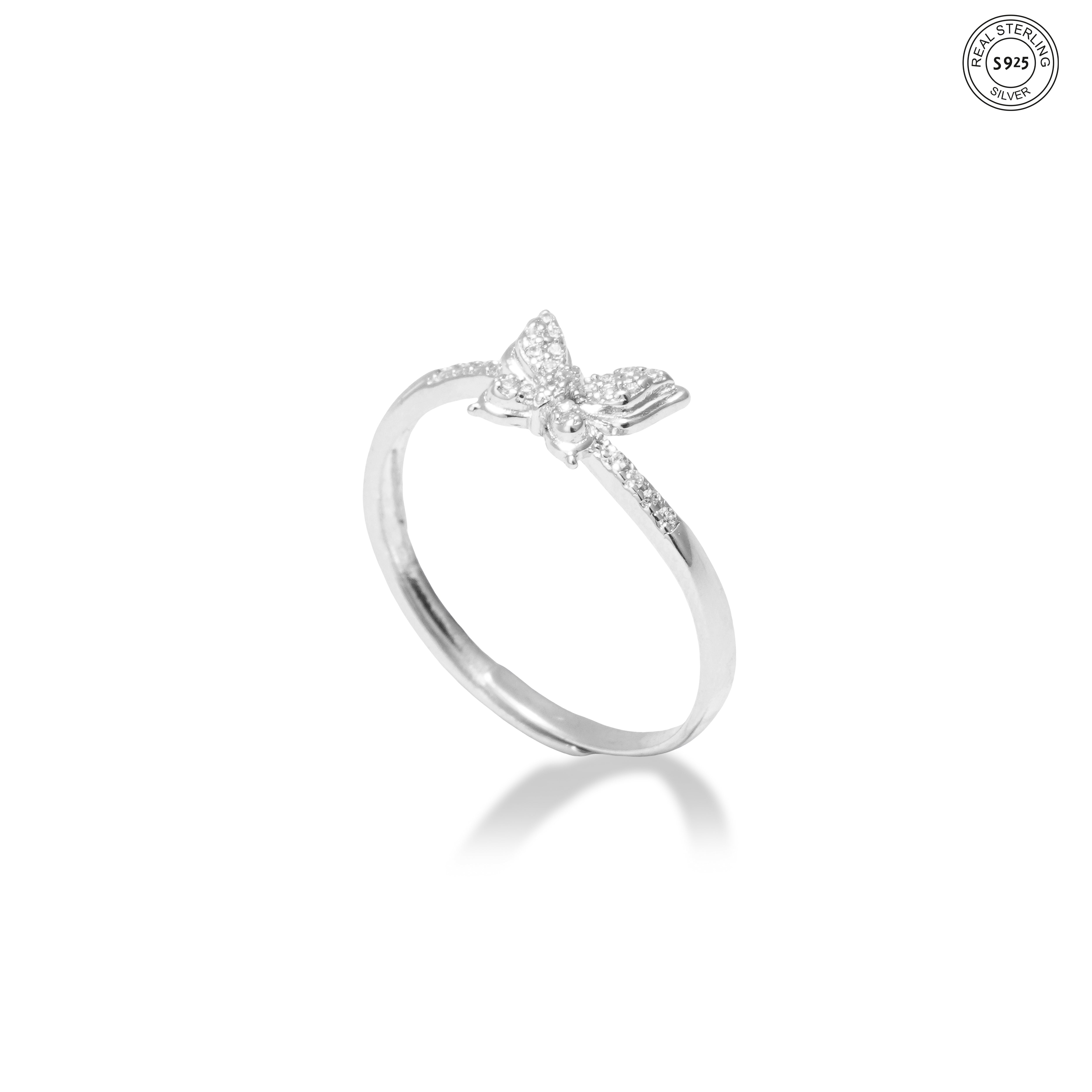 Adjustable butterfly silver ring for girls comfortable fit trendy design