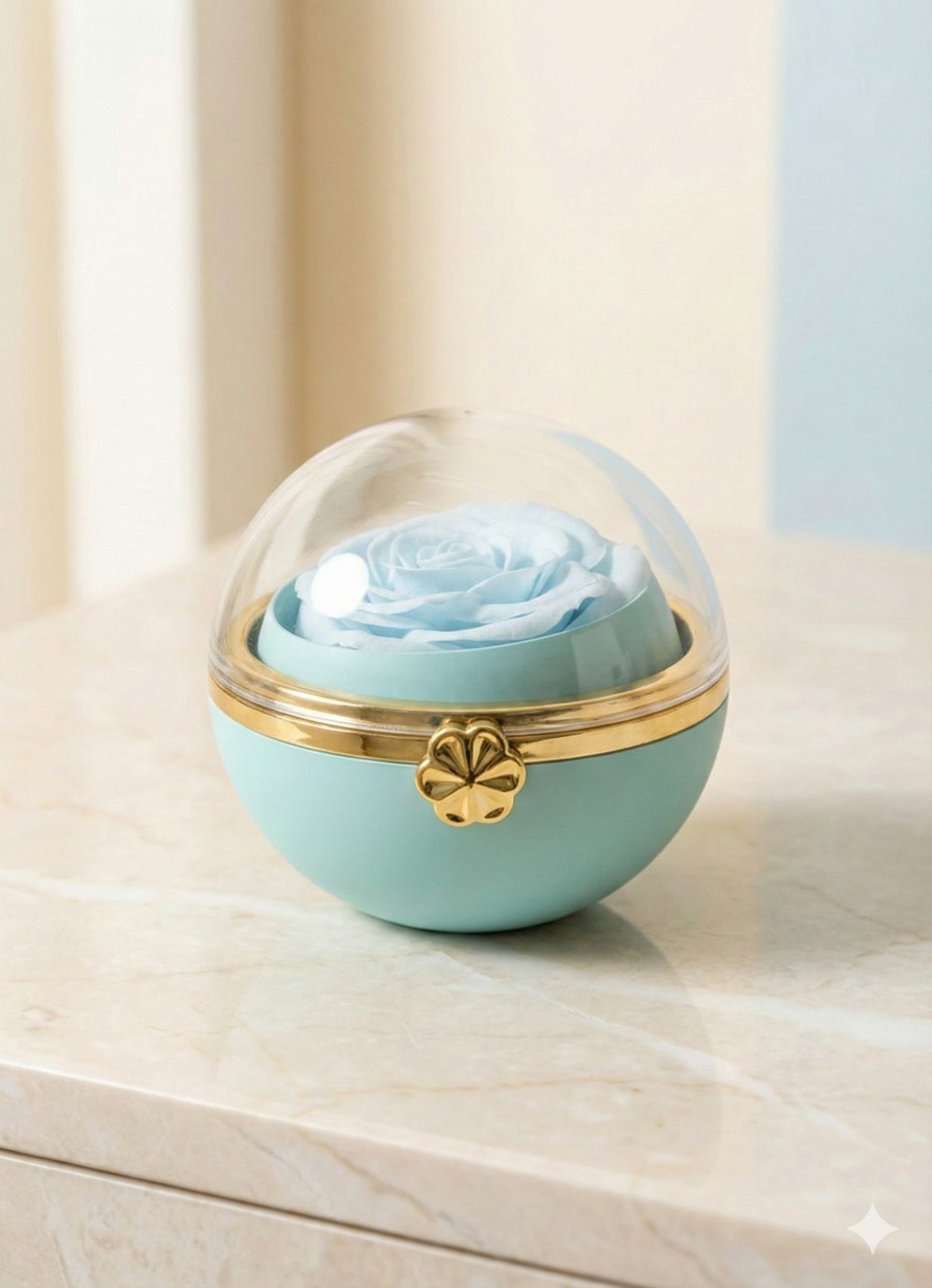 Blue rosette gift box elegant floral packaging