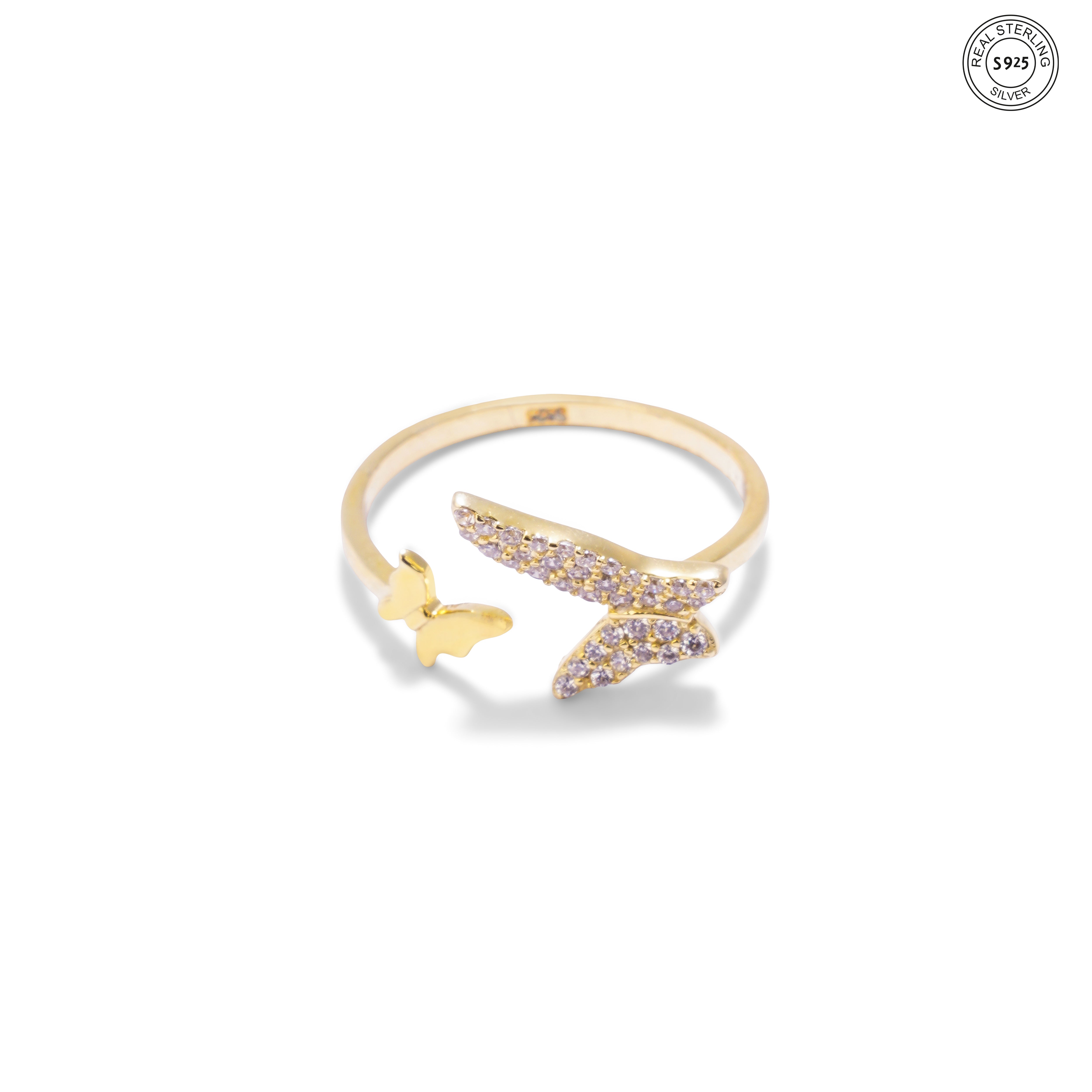 Gold plated butterfly ring in 925 silver for women stylish jewellery