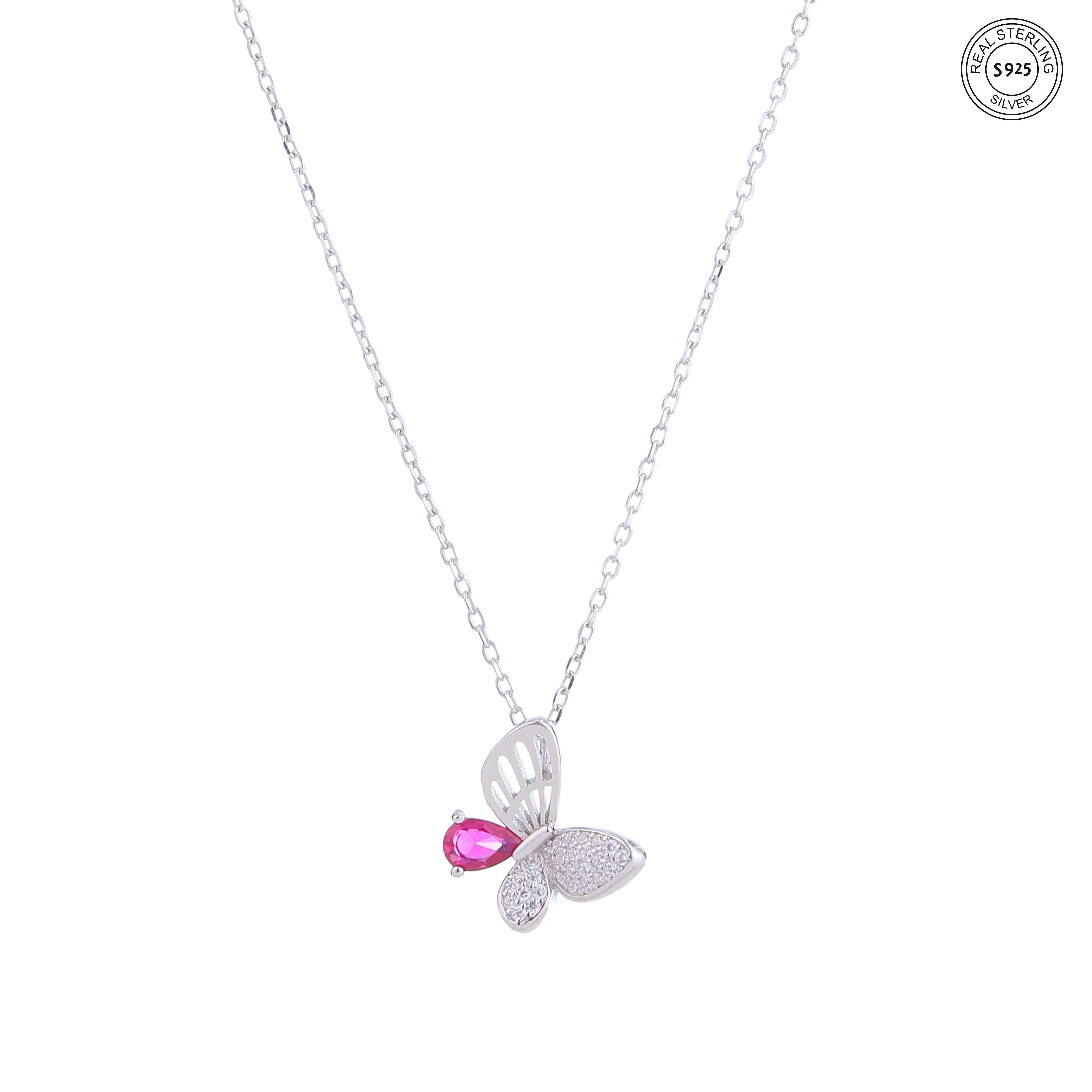 Butterfly design silver set with pink stones for girls aesthetic jewelry