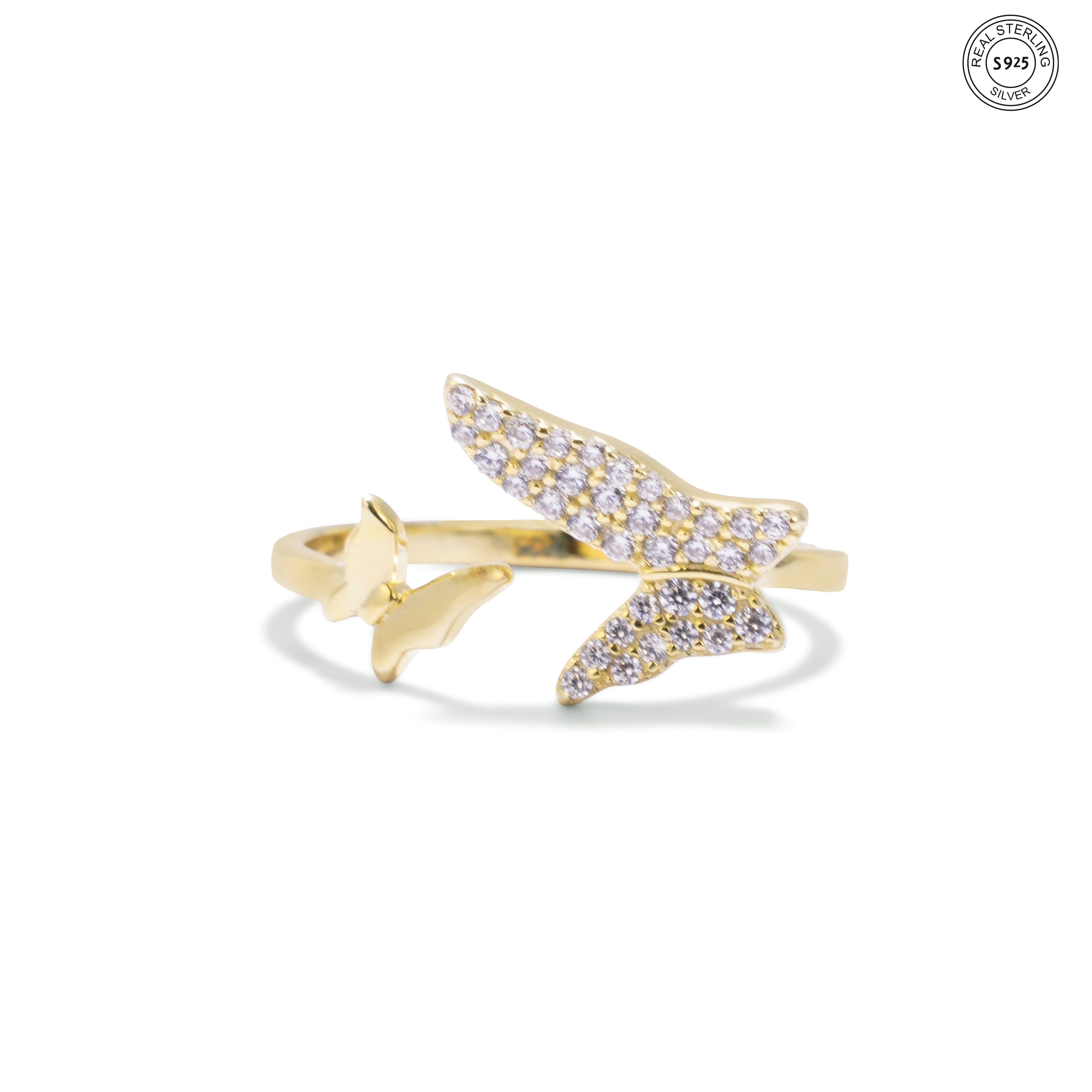 925 silver butterfly ring for women gold plated elegant design